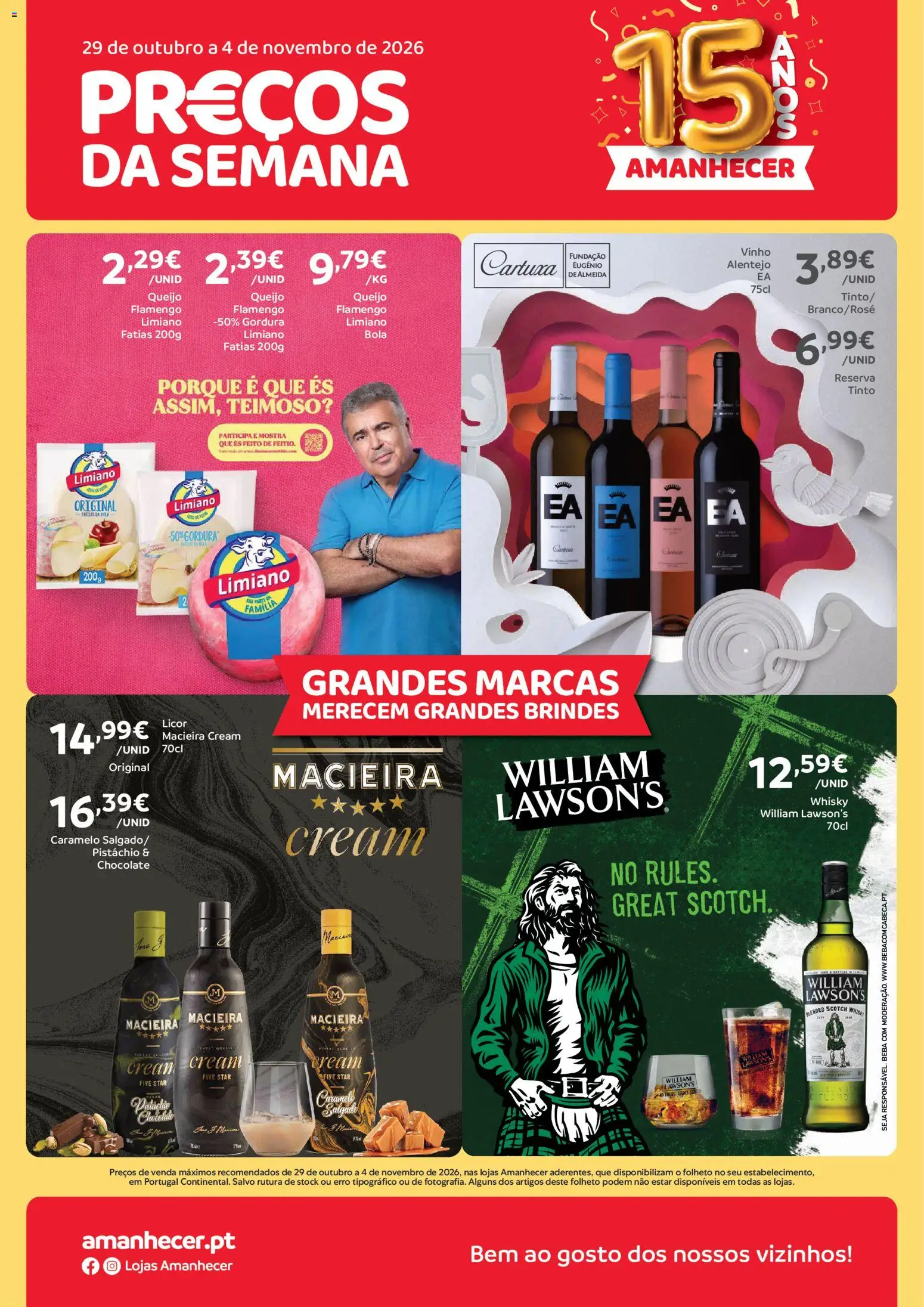 Amanhecer folheto │ válido de 29/10/2026 | Página: 1 | Produtos: Whisky, Queijo, Macieira cream, Chocolate
