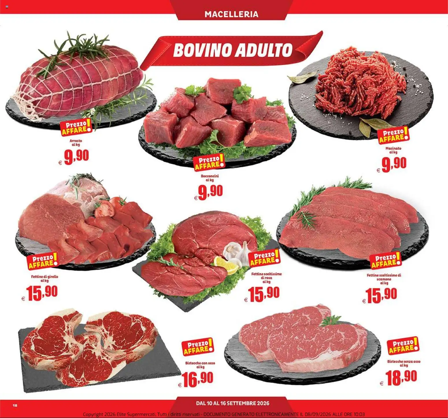 Volantino Elite Supermercati del 10/09/2026 | Pagina: 18 | Prodotti: Bovino, Girello, Macinato