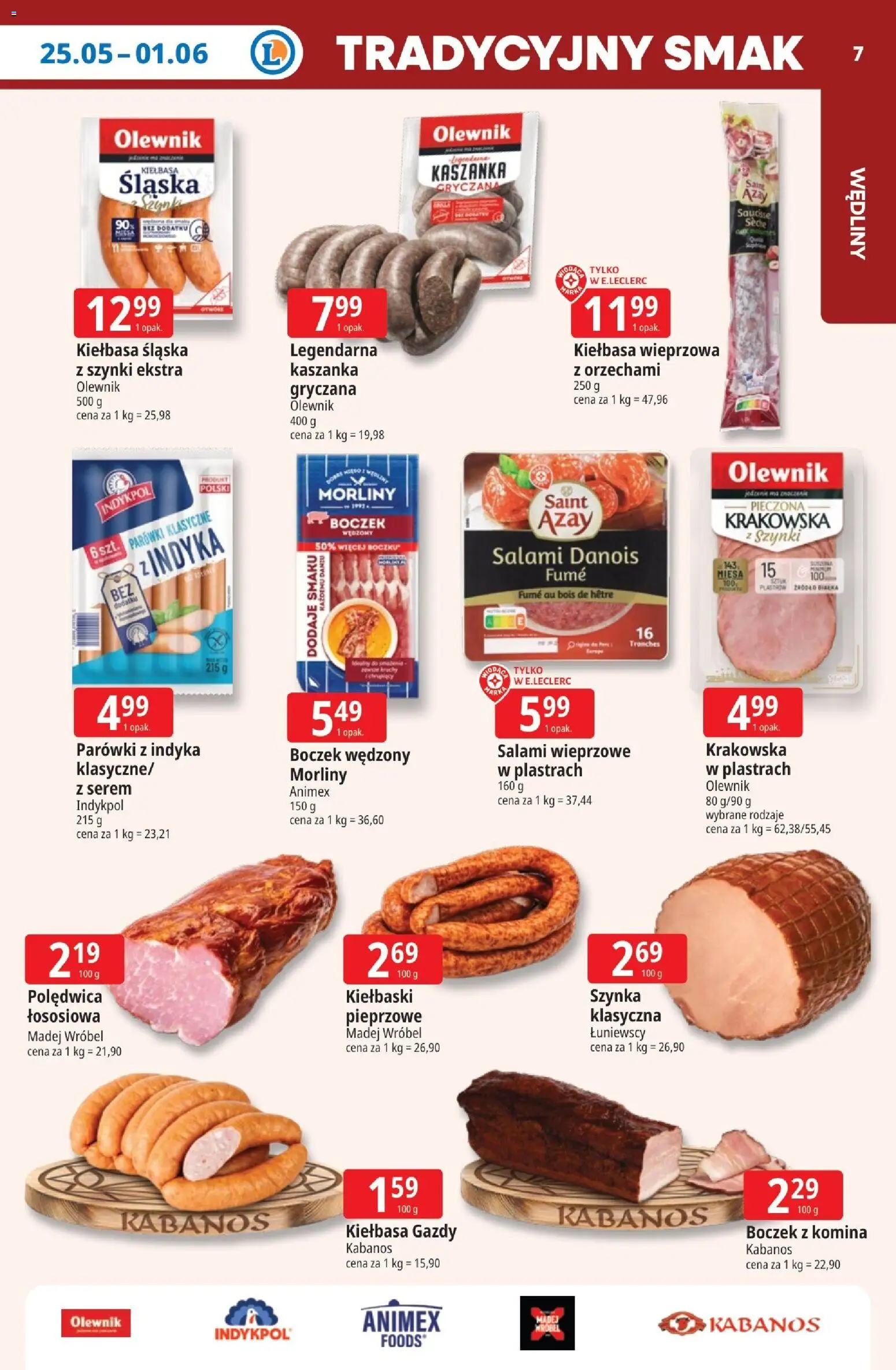 E.Leclerc gazetka - Zielona Góra od 25.05.2026 | Strona: 7 | Produkty: Kiełbaski, Kiełbasa śląska, Salami, Wędliny