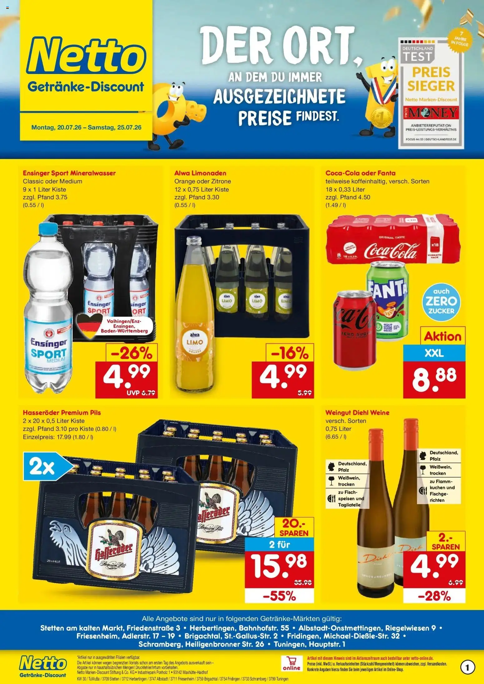 Netto Marken-Discount Prospekt Friesenheim – gültig ab 20.07.2026 | Seite: 1 | Produkte: Fanta, Pils, Zucker, Zitrone