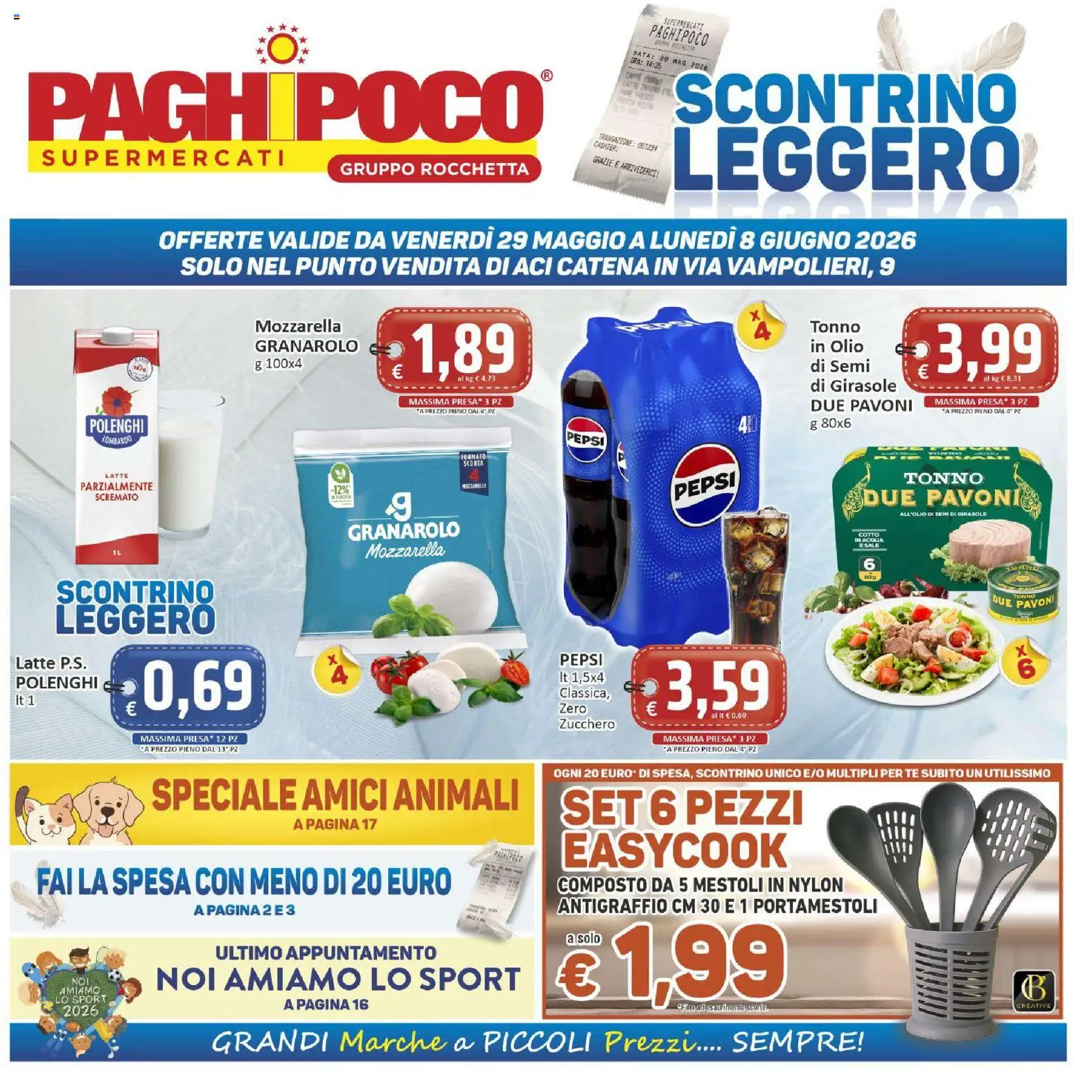 Volantino Paghi Poco del 29.05.2026 | Pagina: 1 | Prodotti: Zucchero, Tonno, Pepsi, Presa
