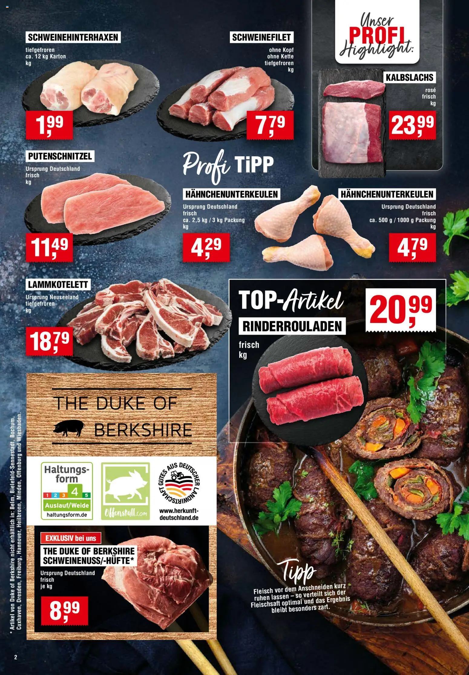 Handelshof Prospekt – gültig ab 29.10.2026 | Seite: 2 | Produkte: Rinderrouladen, Schweinefilet, Putenschnitzel, Fleisch