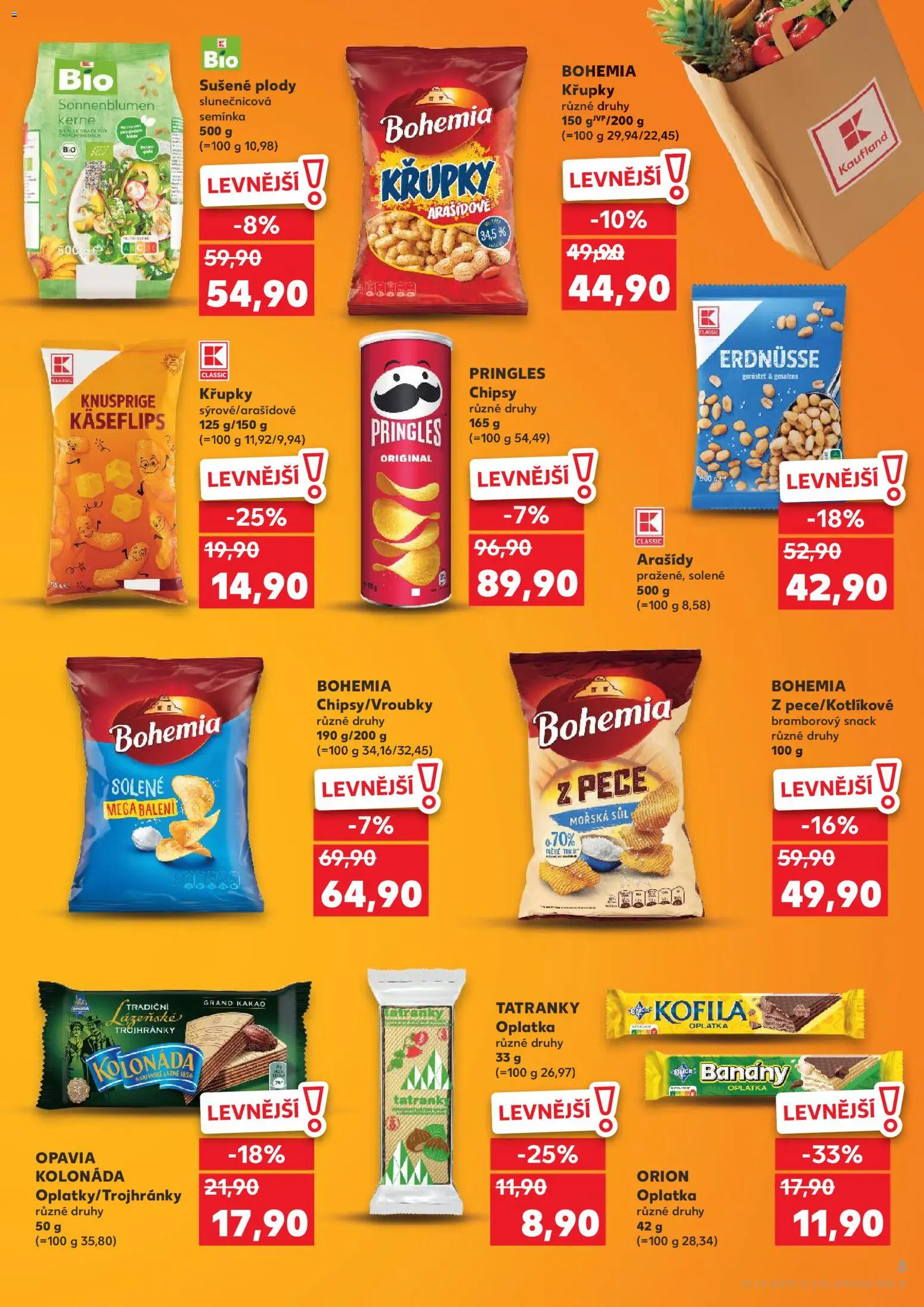 Kaufland leták - Kolín od 01.07.2026 | Strana: 5 | Produkty: Tatranky, Pringles, Chipsy, Křupky