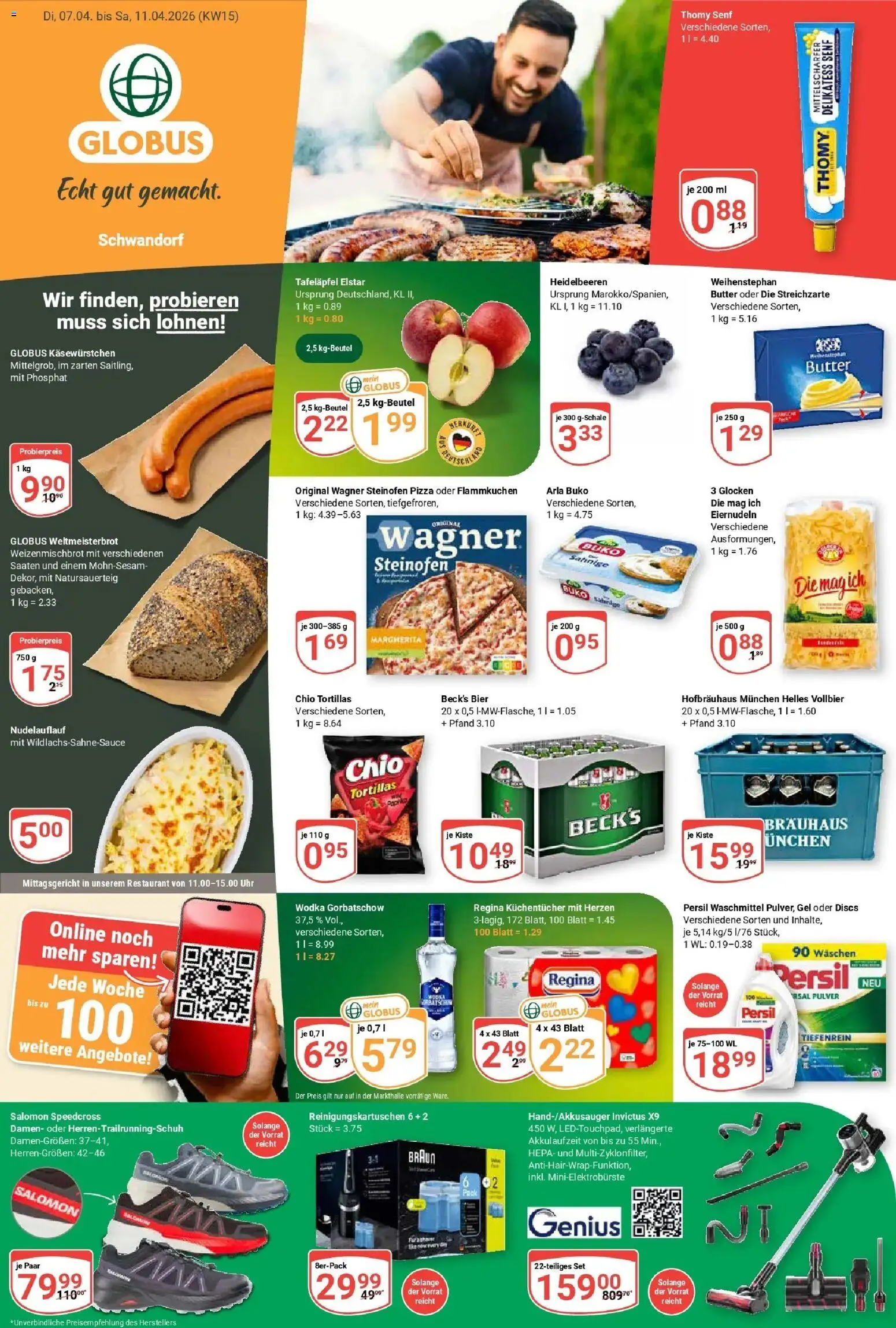 Globus prospekt Schwandorf	 – gültig ab 07.04.2026 | Seite: 1 | Produkte: Waschmittel, Arla buko, Pizza, Uhr