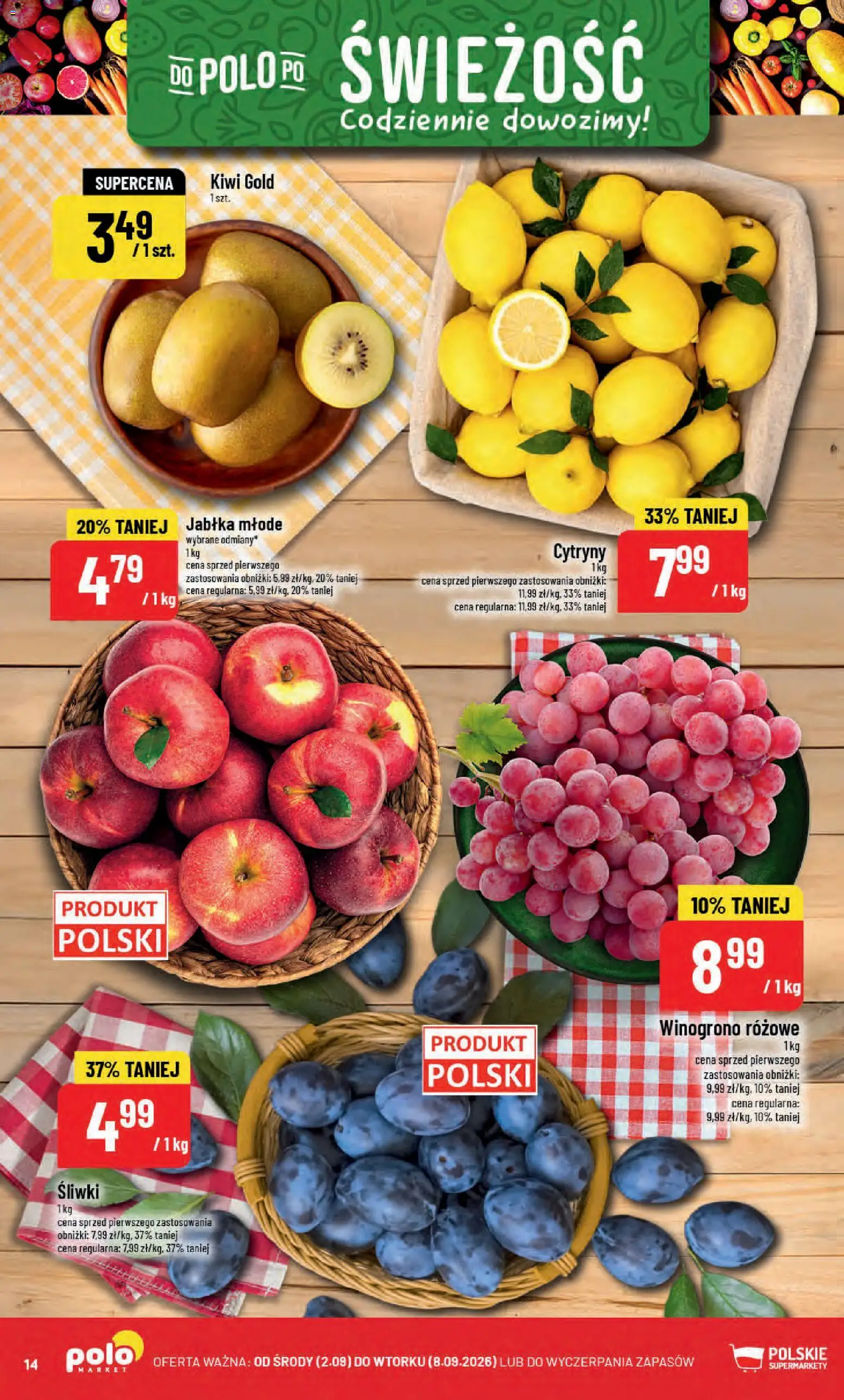 POLOmarket gazetka od 02.09.2026 | Strona: 14 | Produkty: Winogrono, Cytryny, Jabłka, Kiwi