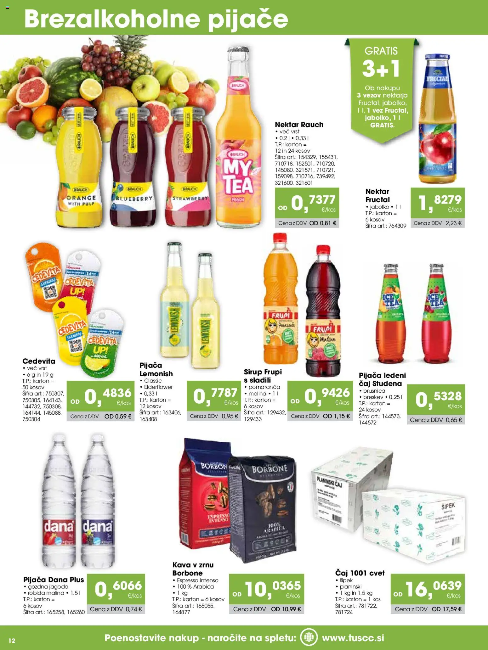 Novi Tuš katalog ponudbe – veljaven od 15.09.2026 | Stran: 12 | Izdelki: Sirup, Kos, Caj, Breskev