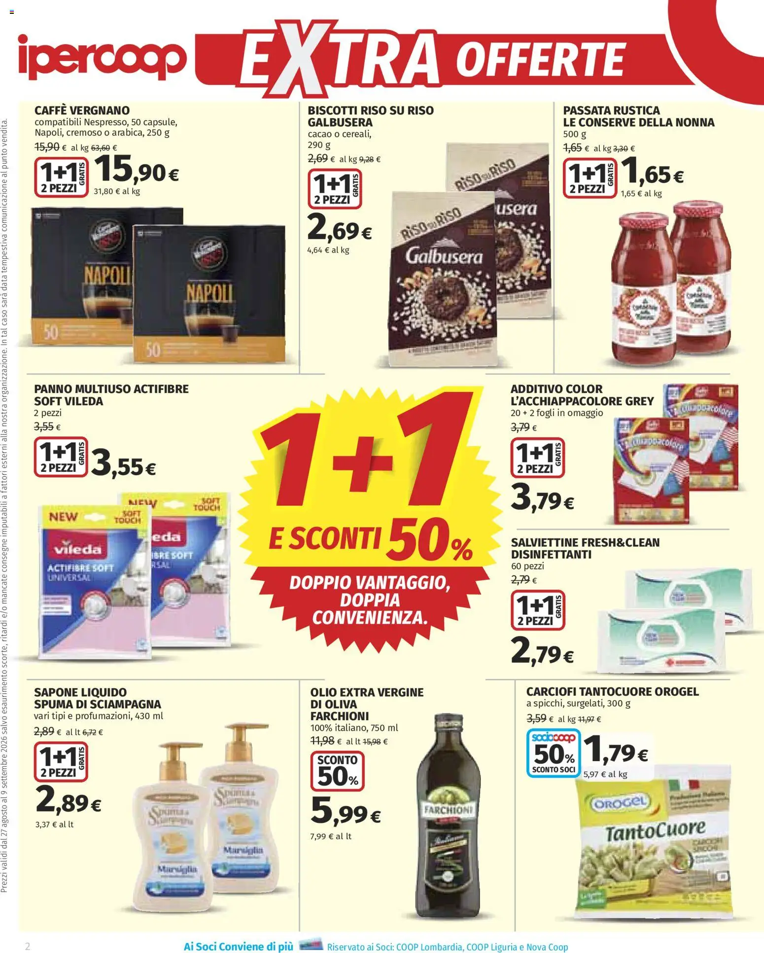 Volantino Ipercoop del 27/08/2026 | Pagina: 2 | Prodotti: Biscotti, Carciofi, Data, Conserve