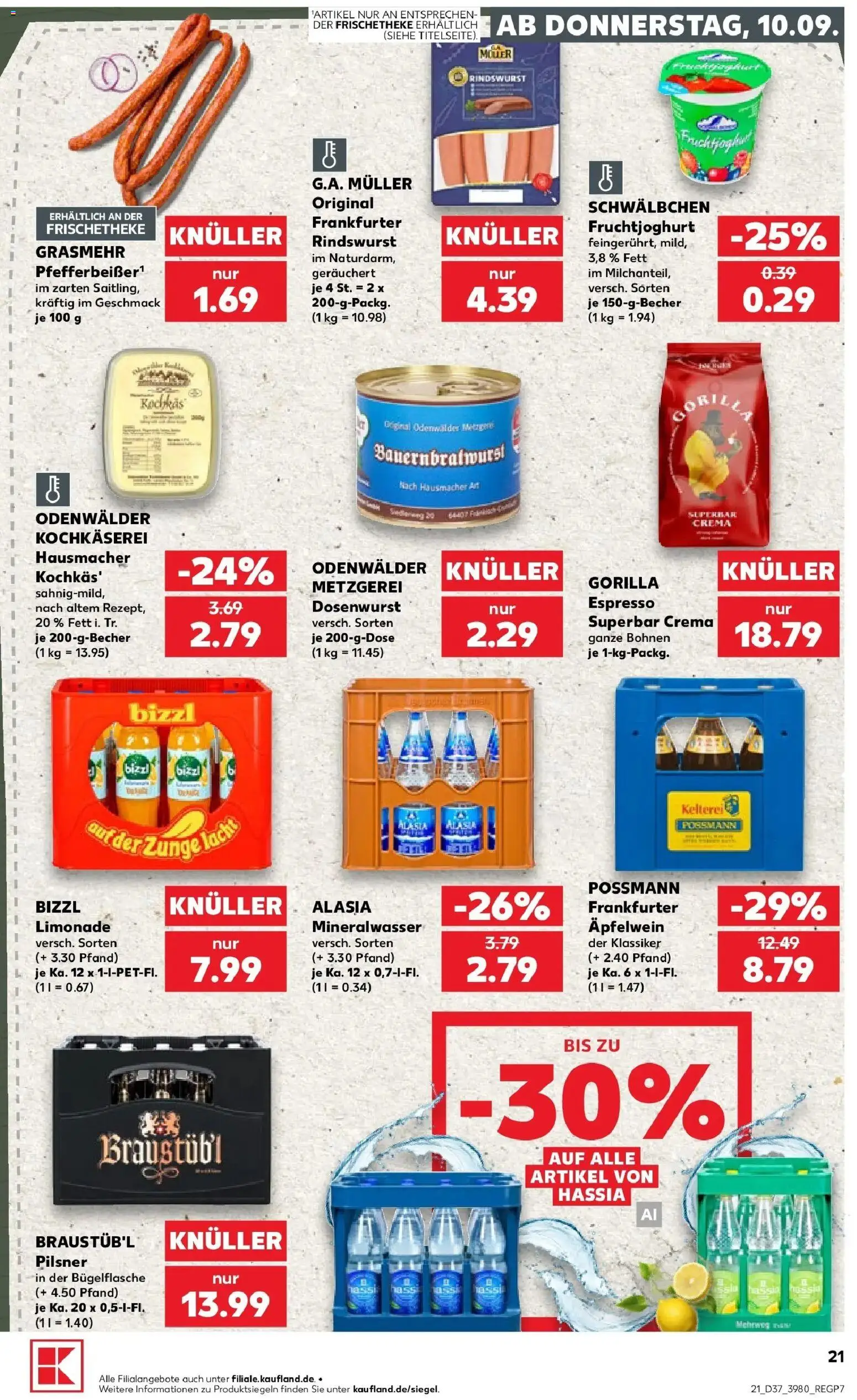 Kaufland Prospekt Weiterstadt – gültig ab 07.09.2026 | Seite: 30 | Produkte: Limonade, Fruchtjoghurt, Mineralwasser