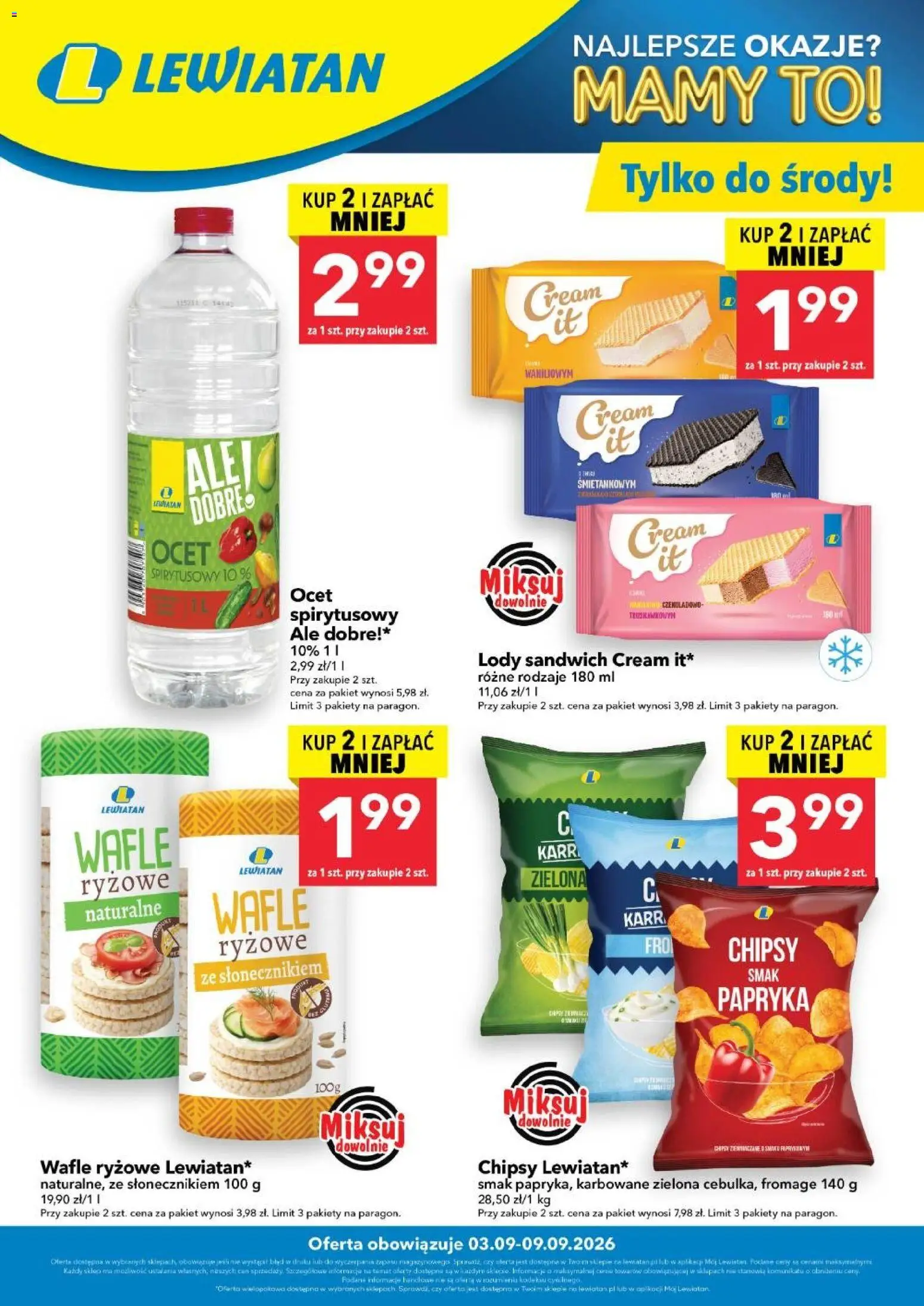 Lewiatan gazetka - W wielopakach taniej od 03.09.2026 | Strona: 1 | Produkty: Ocet spirytusowy, Ocet, Wafle ryżowe, Lody
