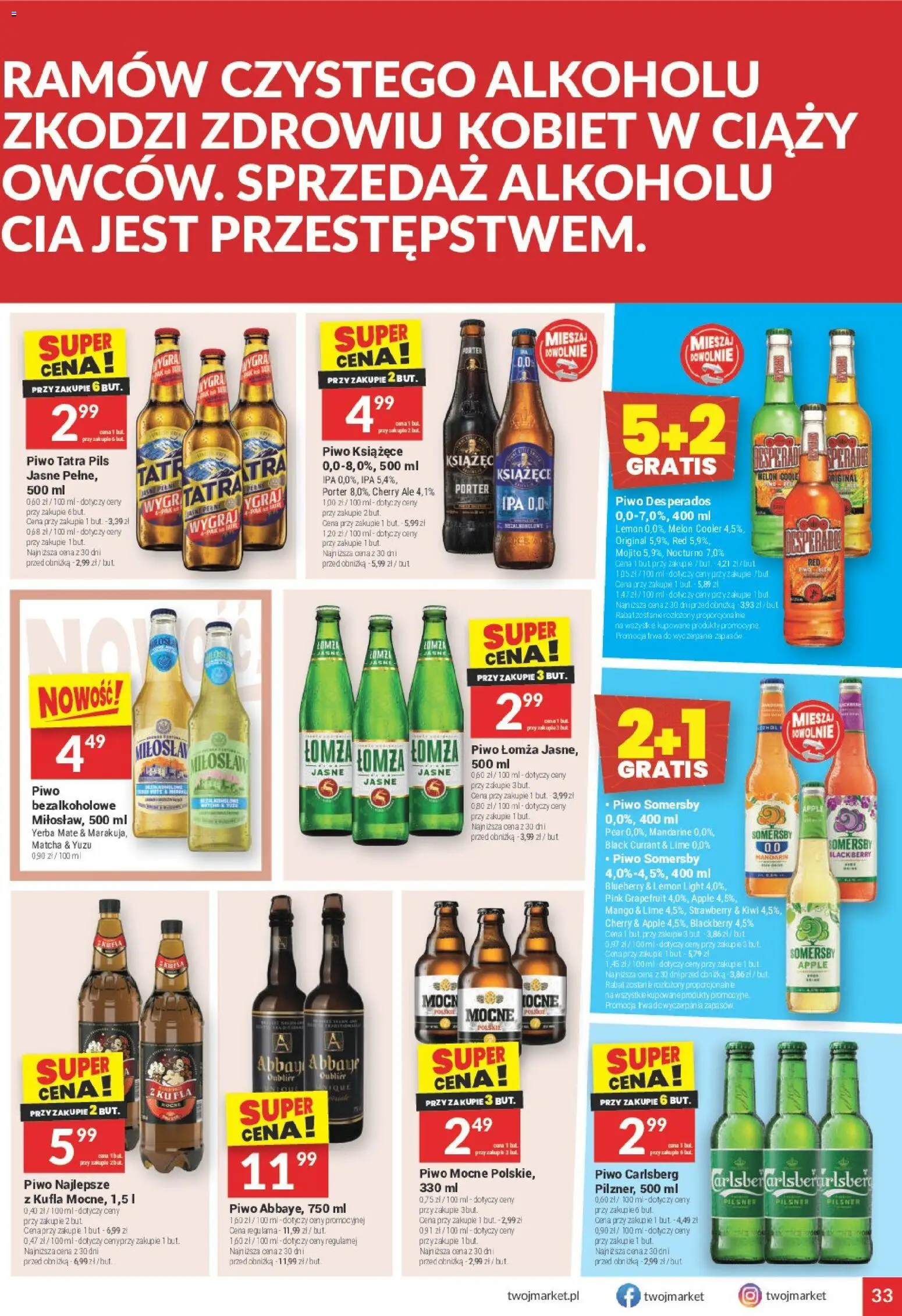 Twój Market gazetka od 04.03.2026 | Strona: 33 | Produkty: Melon, Piwo Desperados, Somersby, Kiwi