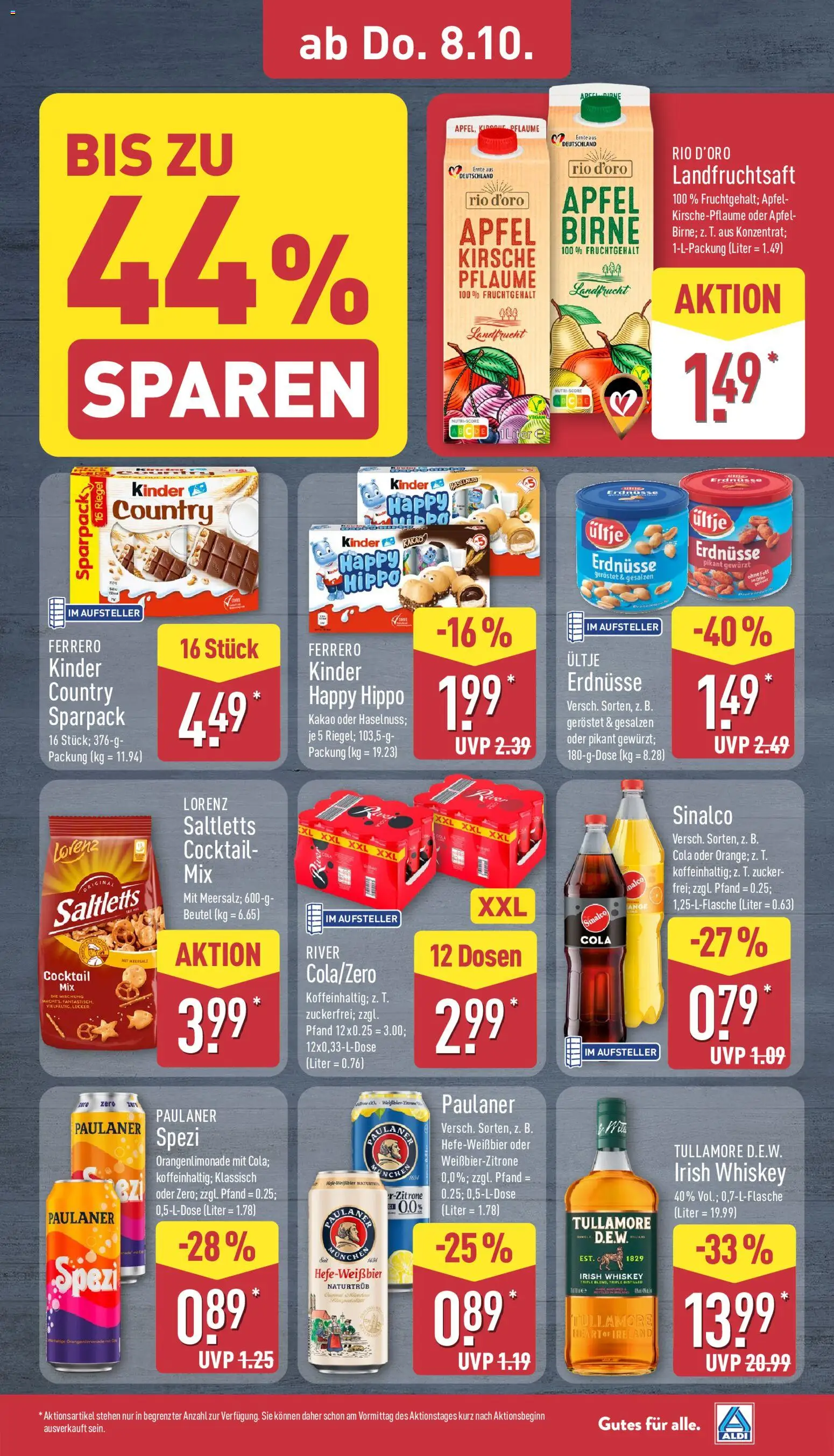 Aldi Prospekt – gültig ab 05.10.2026 | Seite: 33 | Produkte: Cola, Paulaner spezi, Whiskey, Kinder country
