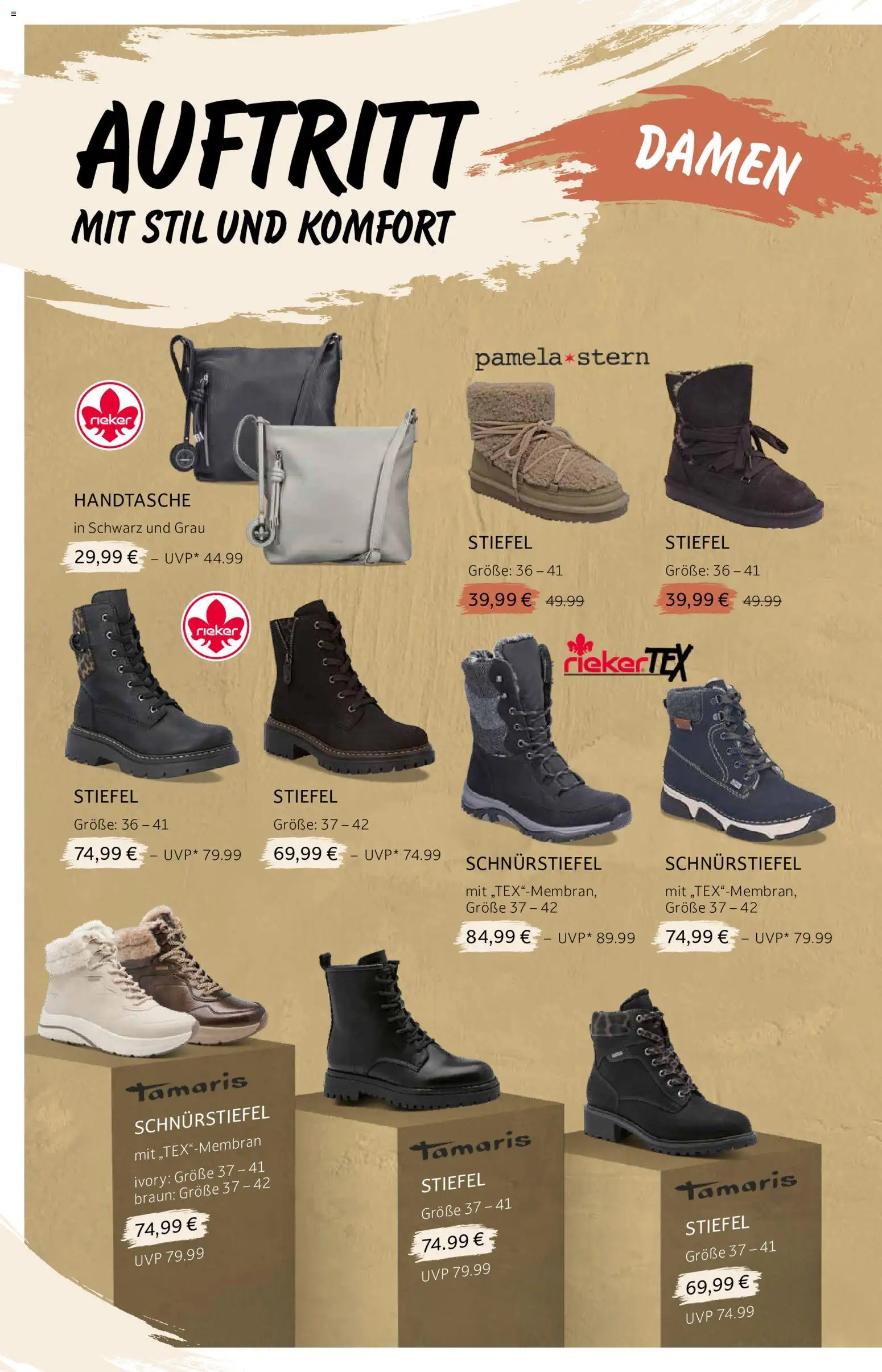 V-Markt Modeprospekt Herbst – gültig ab 22.10.2026 | Seite: 4 | Produkte: Stiefel, Handtasche