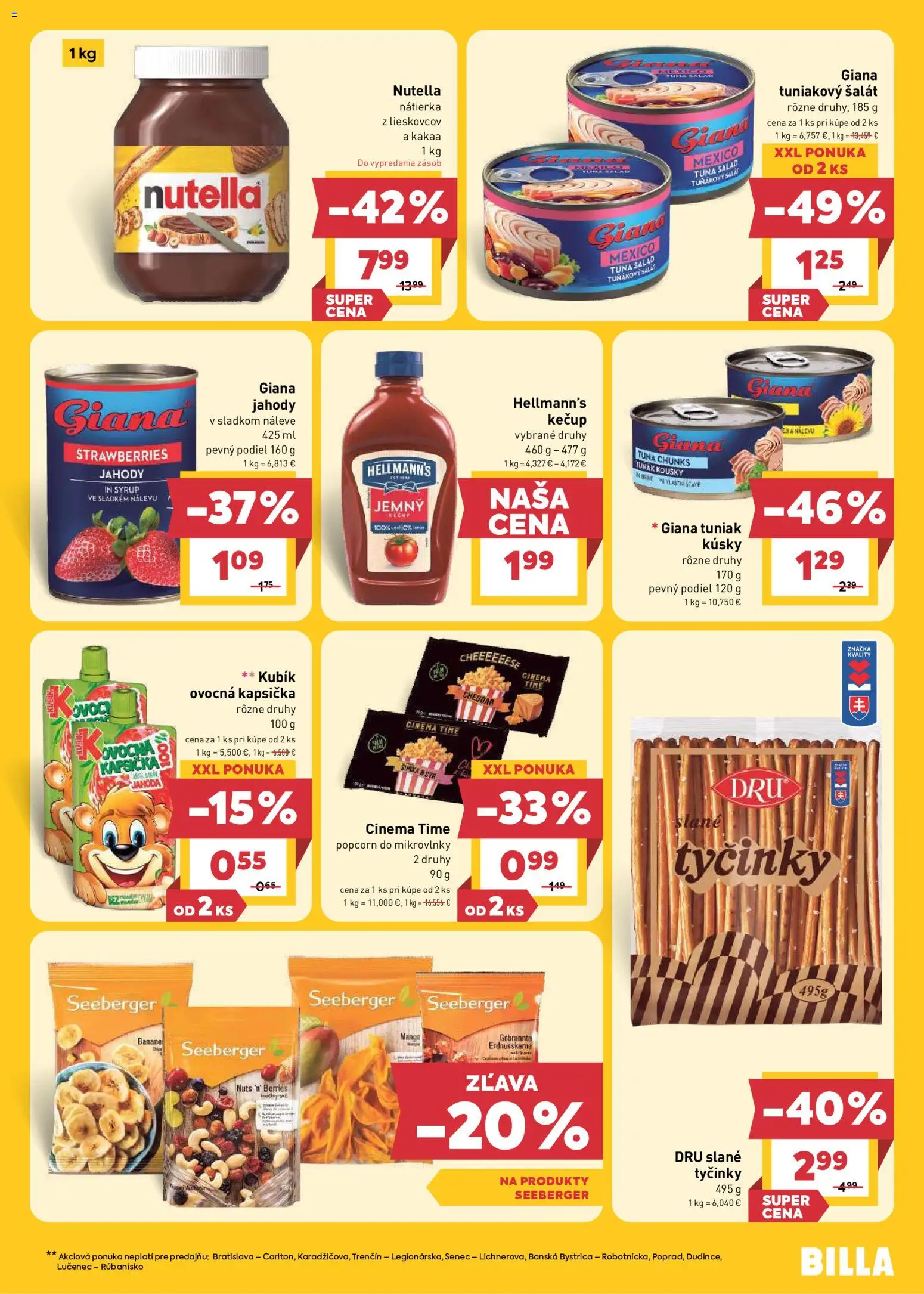 Nové Billa akcie – leták je platný od 19.08.2026 | Strana: 15 | Produkty: Popcorn, Nutella 1 kg, Šalát, Mango
