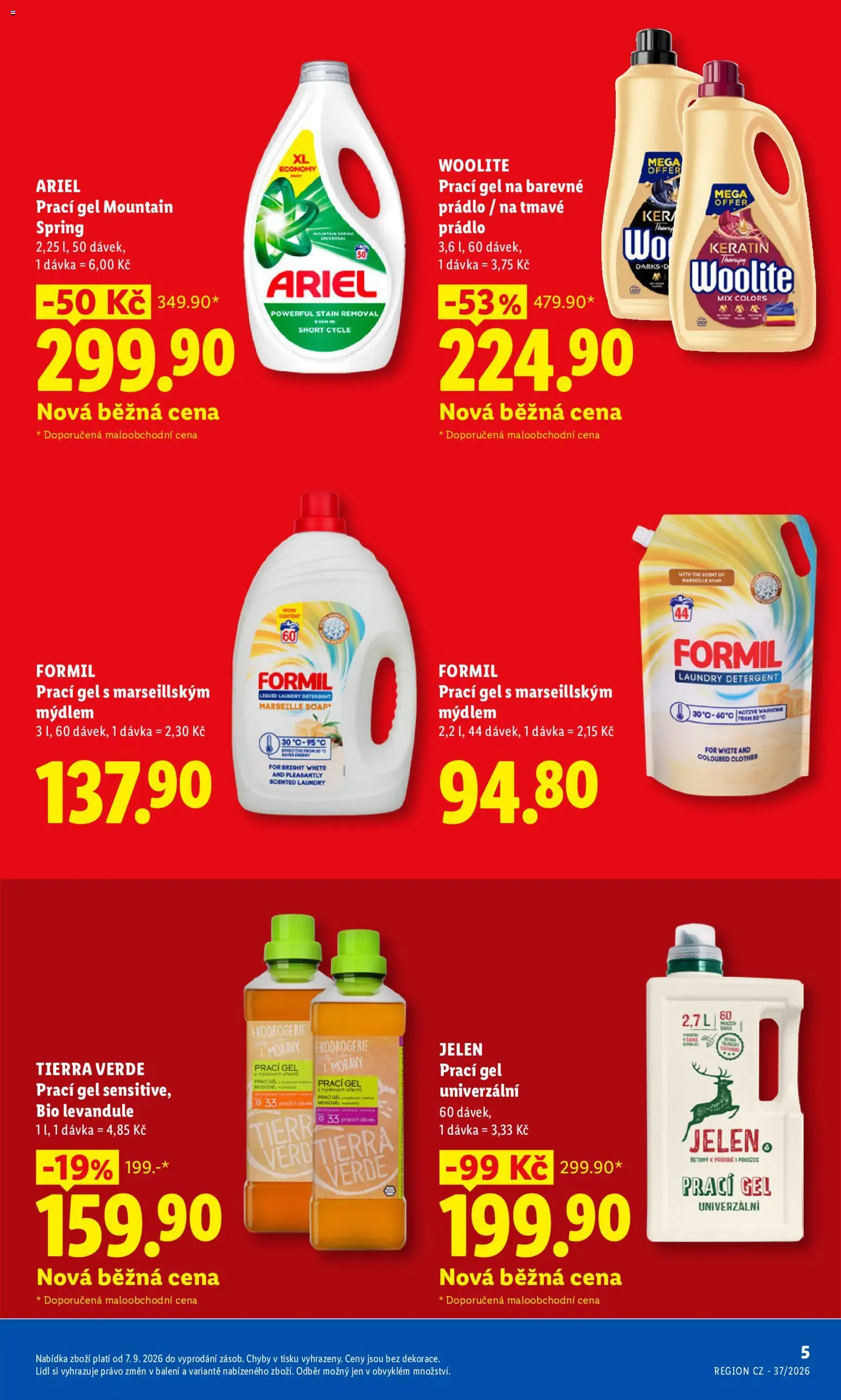Lidl leták - Pro čistou domácnost máme všechno od 07.09.2026 | Strana: 5 | Produkty: Prací gel, Jelen, Ariel, Woolite