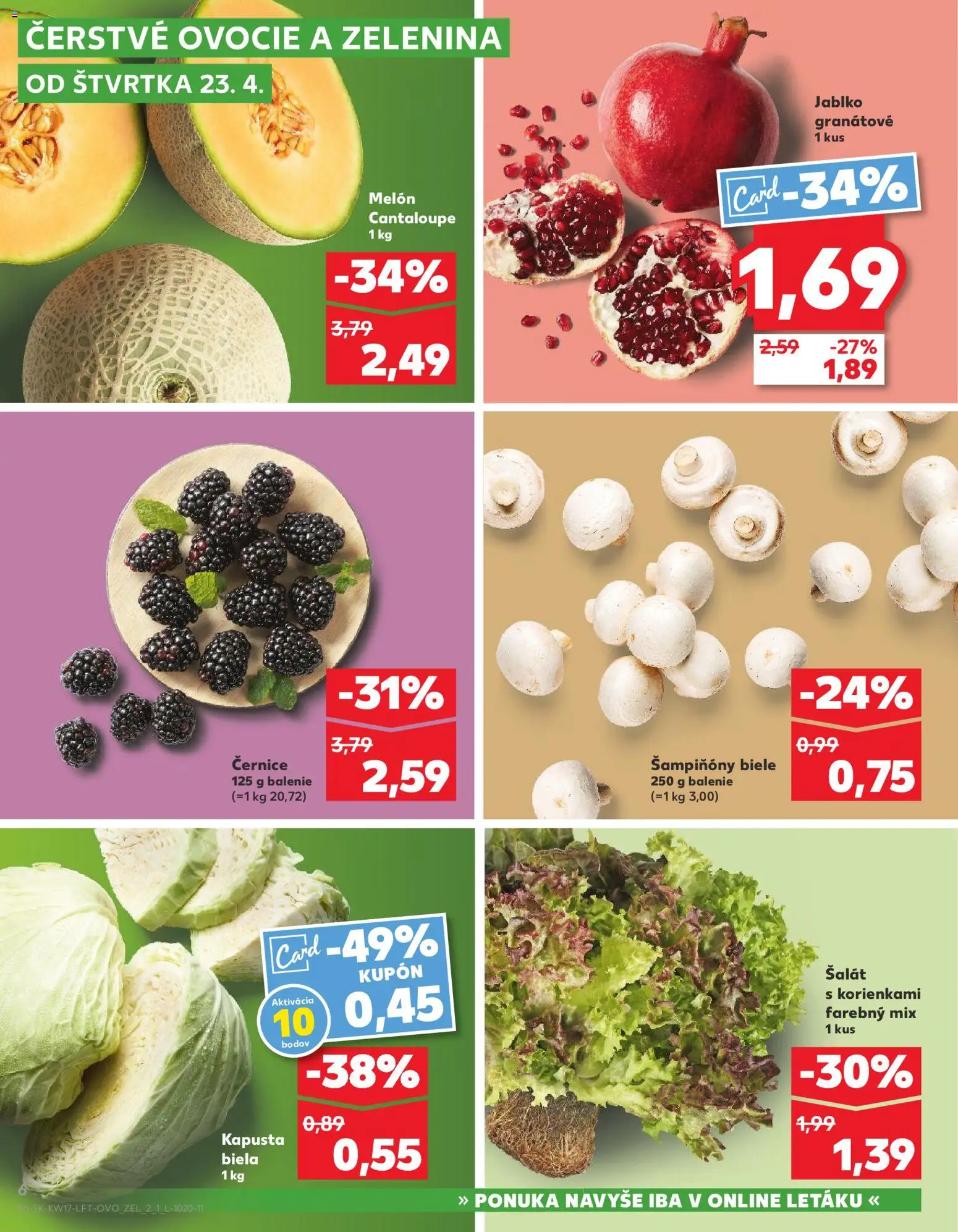Nové Kaufland akcie – leták je platný od 23.04.2026 | Strana: 6 | Produkty: Kapusta biela, Šalát, Melón, Ovocie