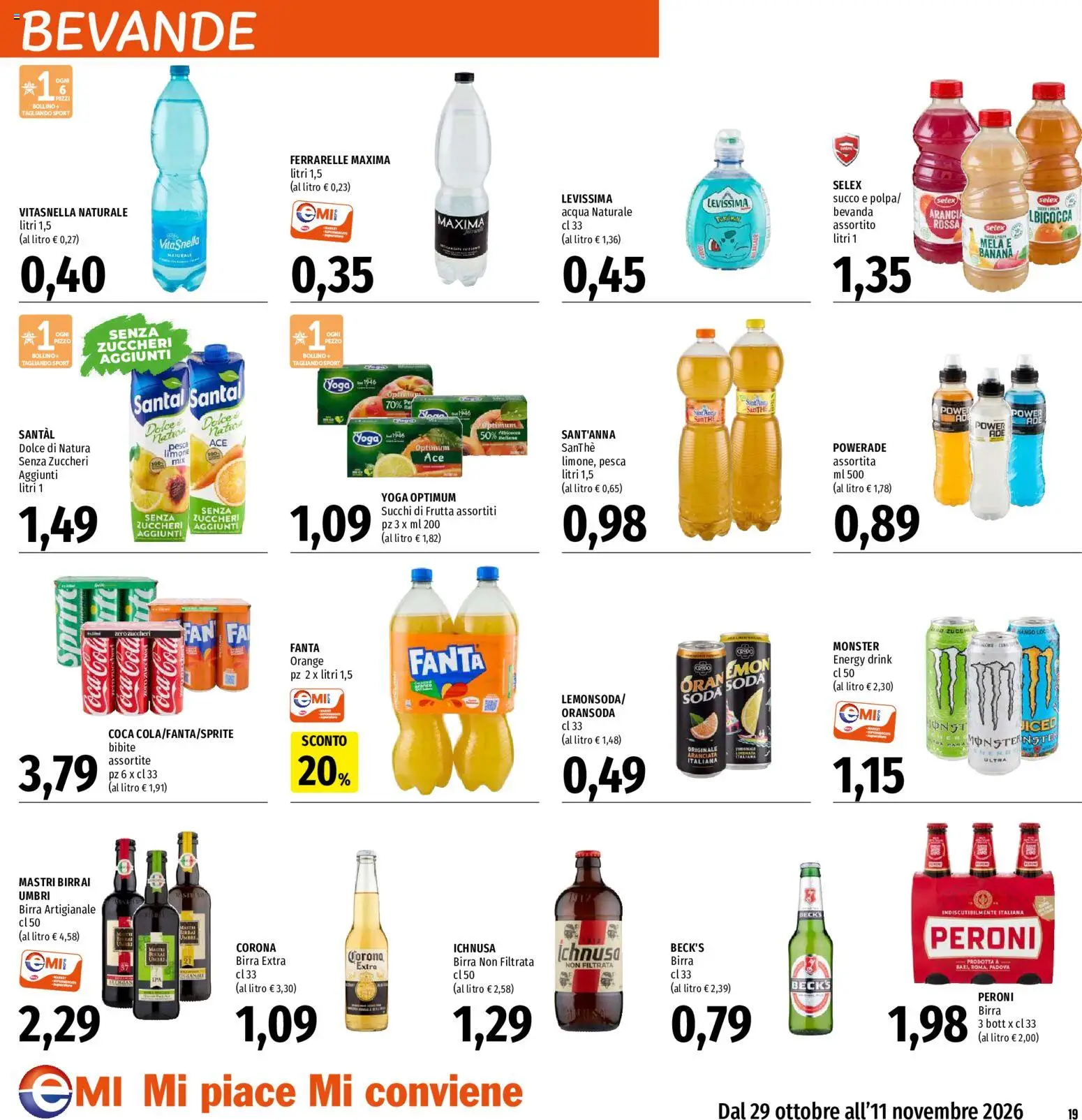 Volantino EMI del 29/10/2026 | Pagina: 19 | Prodotti: Acqua, Frutta, Limone, Coca Cola