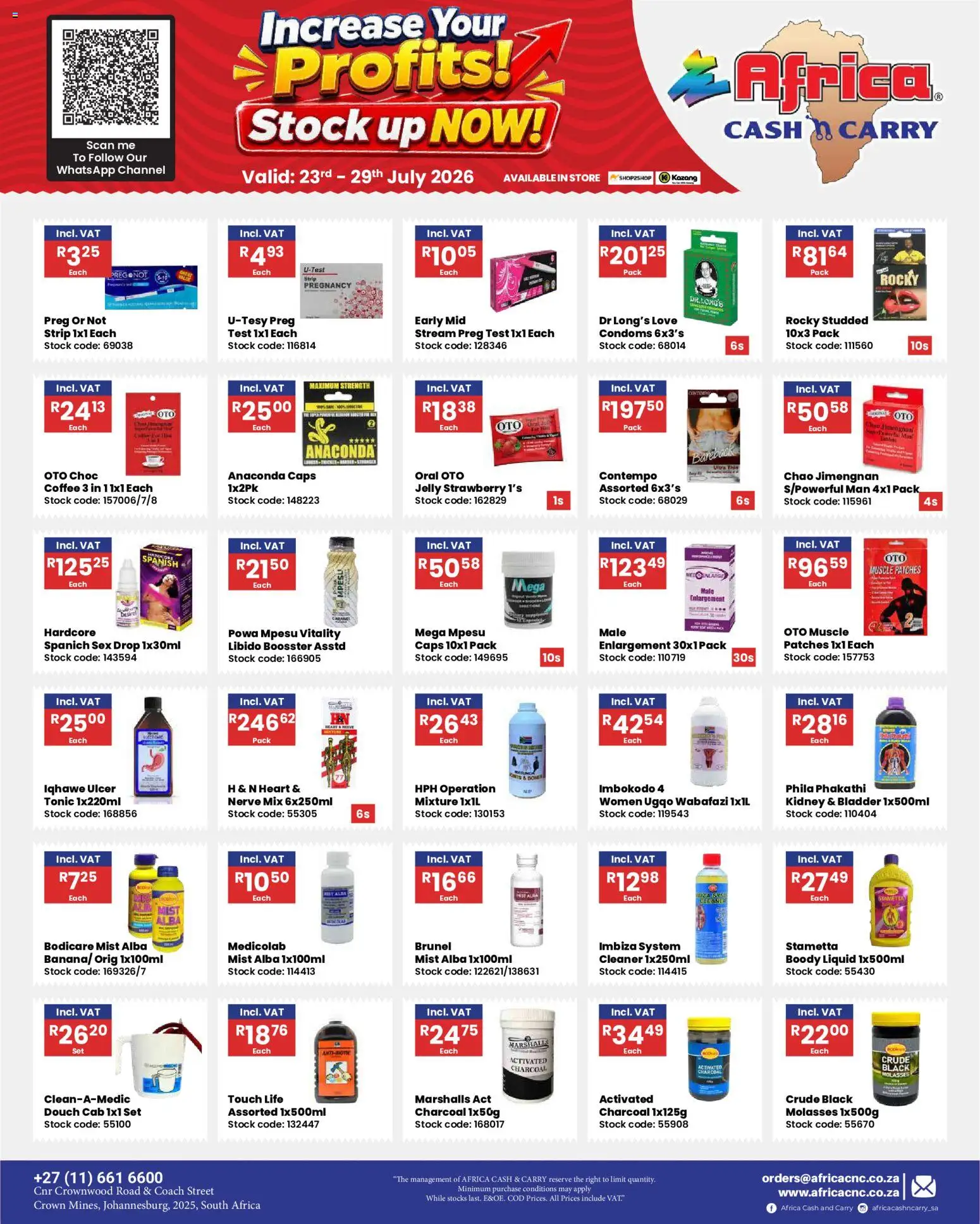 New Africa Cash & Carry catalogue – valid from 23/07/2026 | Page: 20 | Products: Tonic, Coffee, Stock