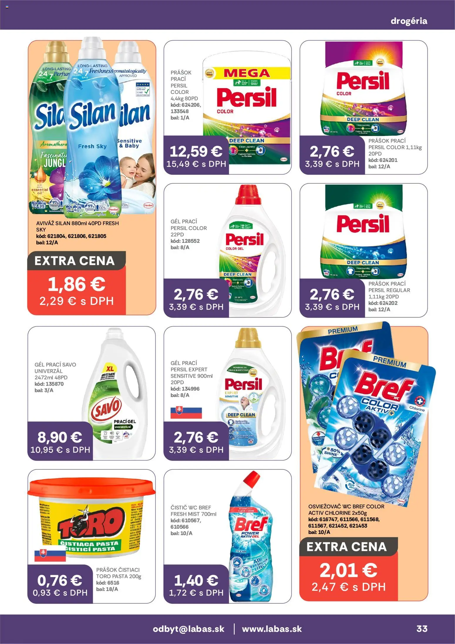 Nové Labaš akcie – leták je platný od 14.08.2026 | Strana: 33 | Produkty: Persil, Silan, Prací gél, Aviváž