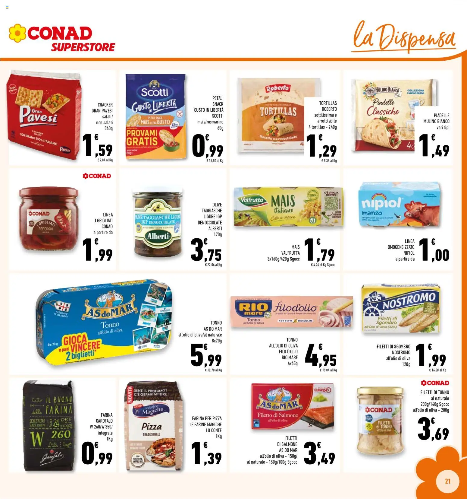 Volantino Conad del 09/09/2026 | Pagina: 21 | Prodotti: Filetto di salmone, Olio, Olive, Piadina