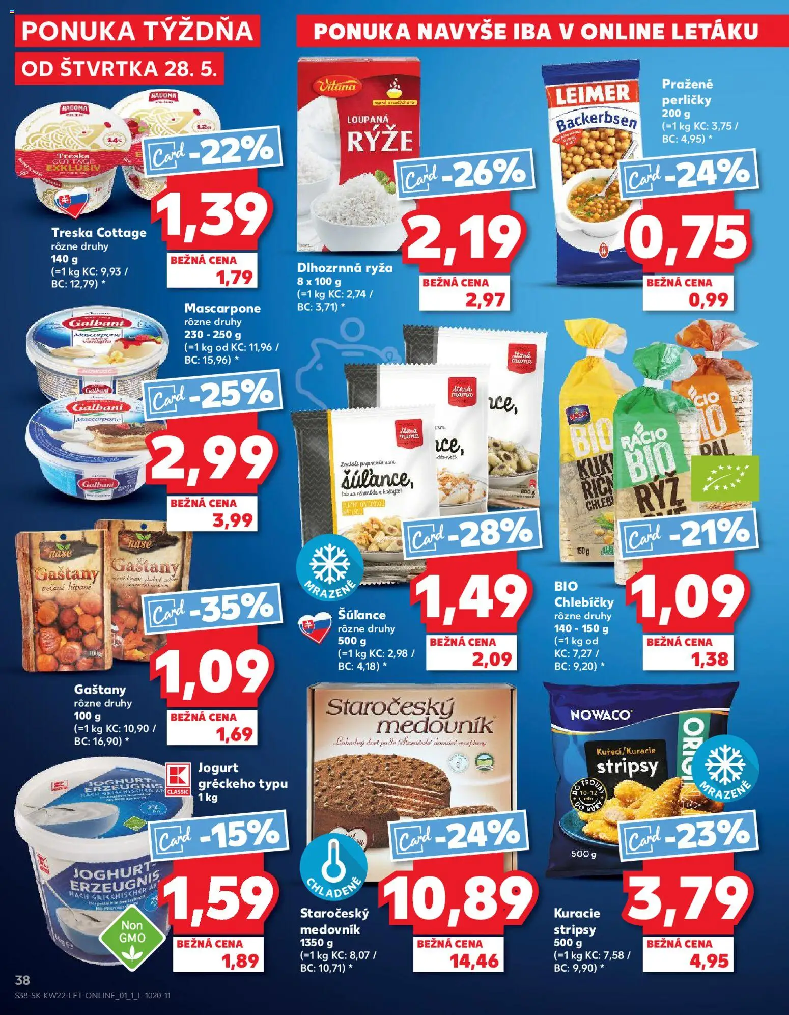 Nové Kaufland akcie – leták je platný od 28.05.2026 | Strana: 38 | Produkty: Gaštany, Jogurt, Ryža, Treska