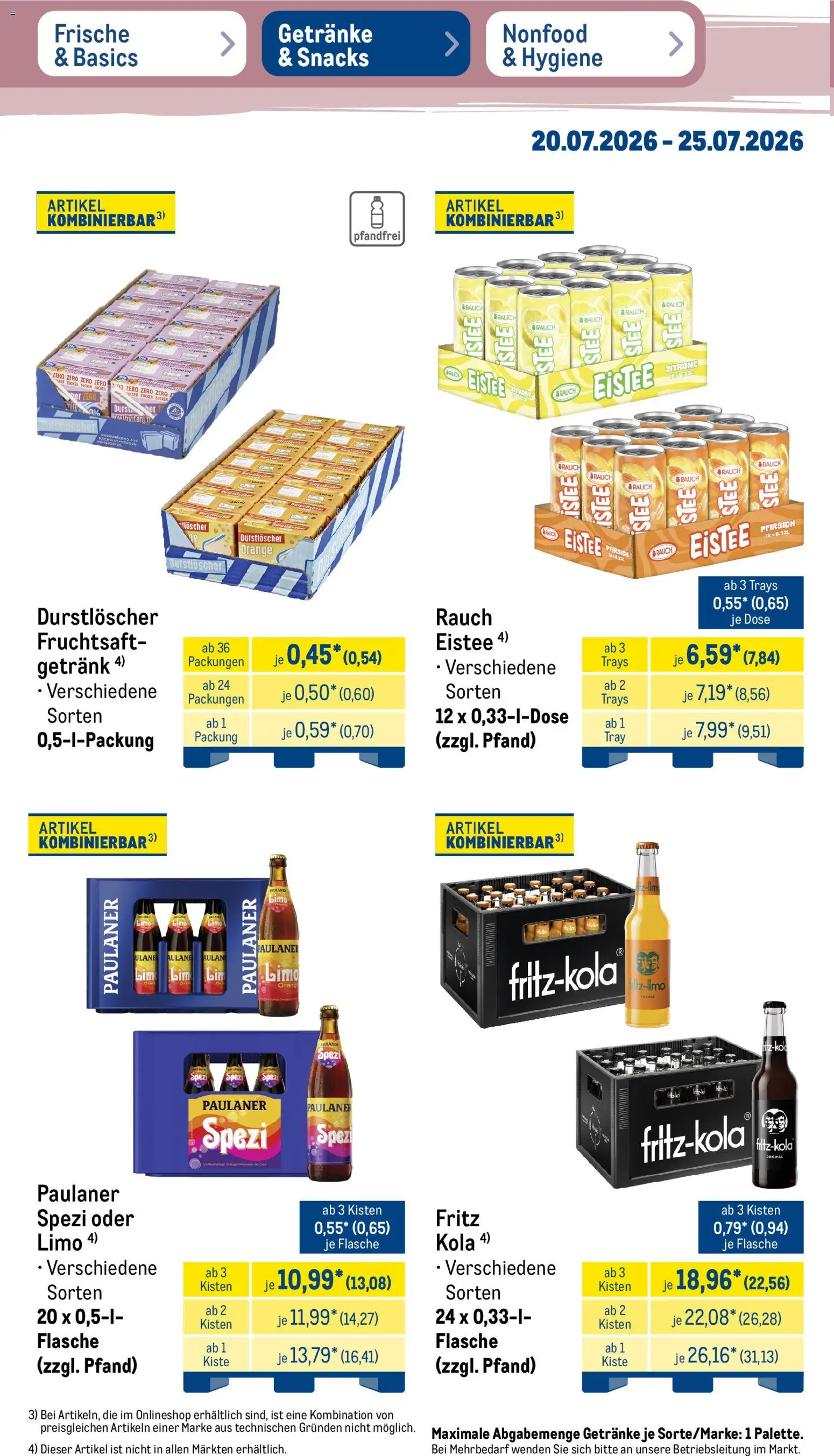Metro NonFood-Angebote – gültig ab 20.07.2026 | Seite: 20 | Produkte: Durstloscher, Paulaner spezi, Pfirsich, Paulaner