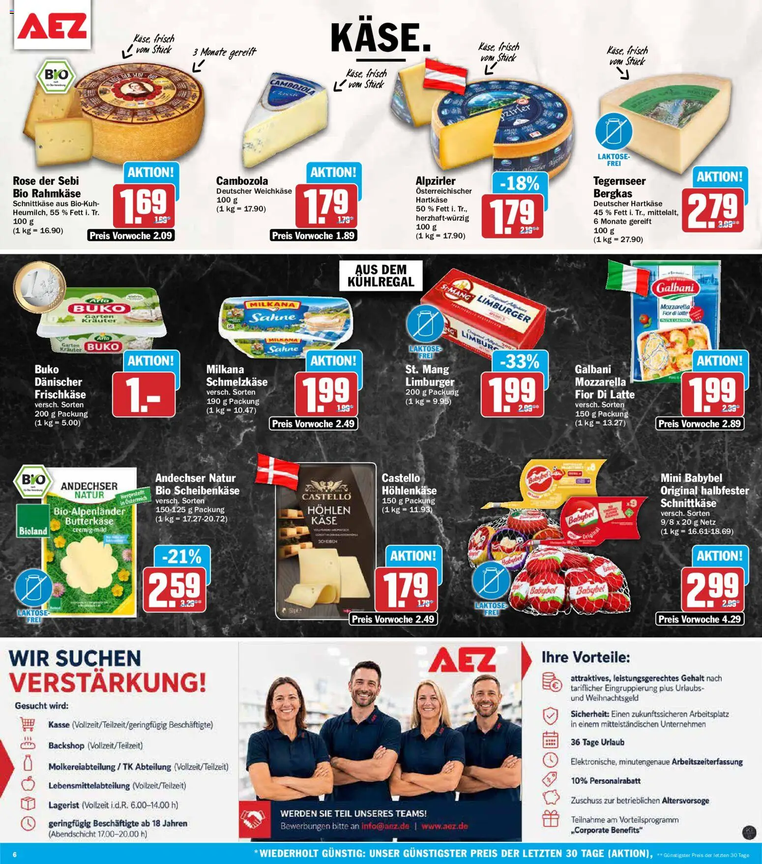 AEZ Prospekt – gültig ab 07.09.2026 | Seite: 6 | Produkte: Käse, Milkana, Babybel, Sahne