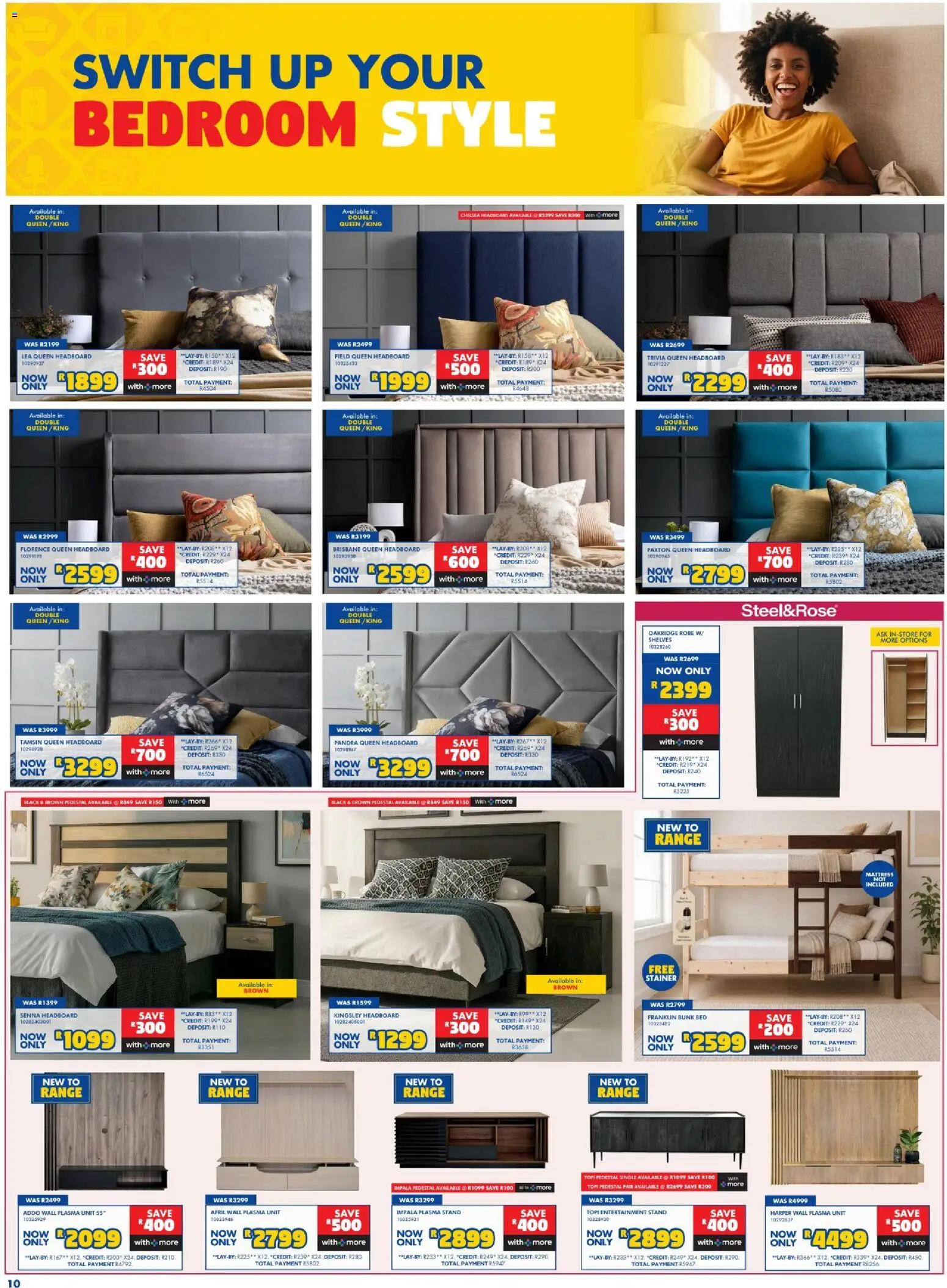 New Russells catalogue – valid from 15/10/2026 | Page: 10 | Products: Pedestal, Headboard, Bed, Switch