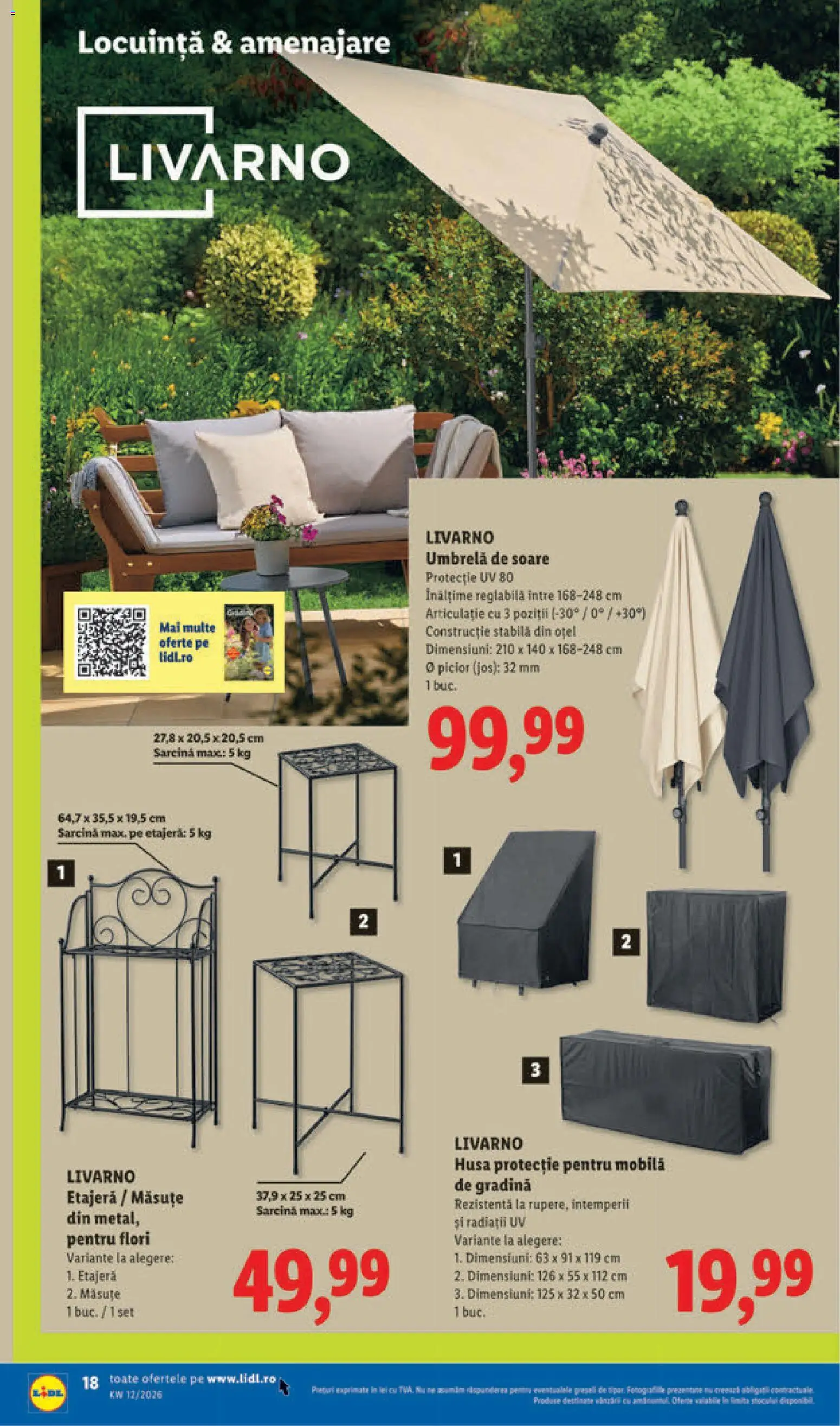 Noul catalog Lidl – valabil de la 16.03.2026 | Pagină: 18 | Produse: Umbrelă, Mobilă De Grădină, Etajeră