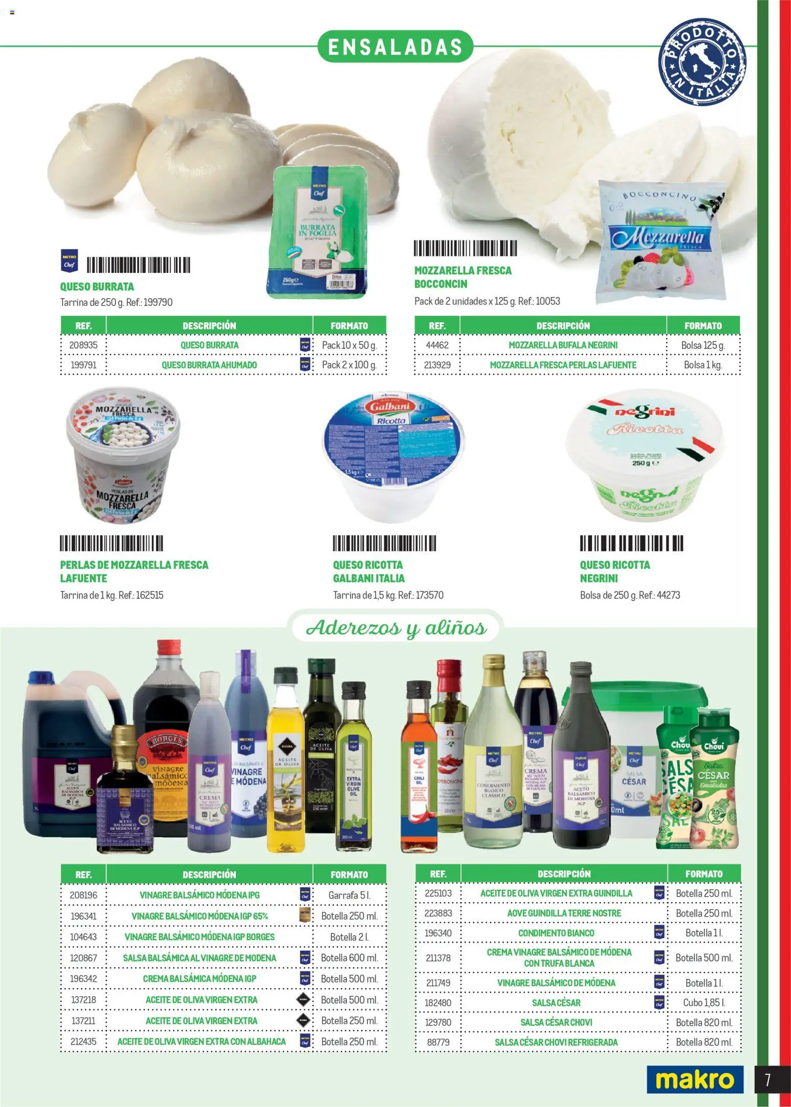 Makro Restaurantes italianos Canarias │ válido desde el 27.03.2026 | Página: 7 | Productos: Queso, Aceite, Crema, Aceite de oliva virgen extra
