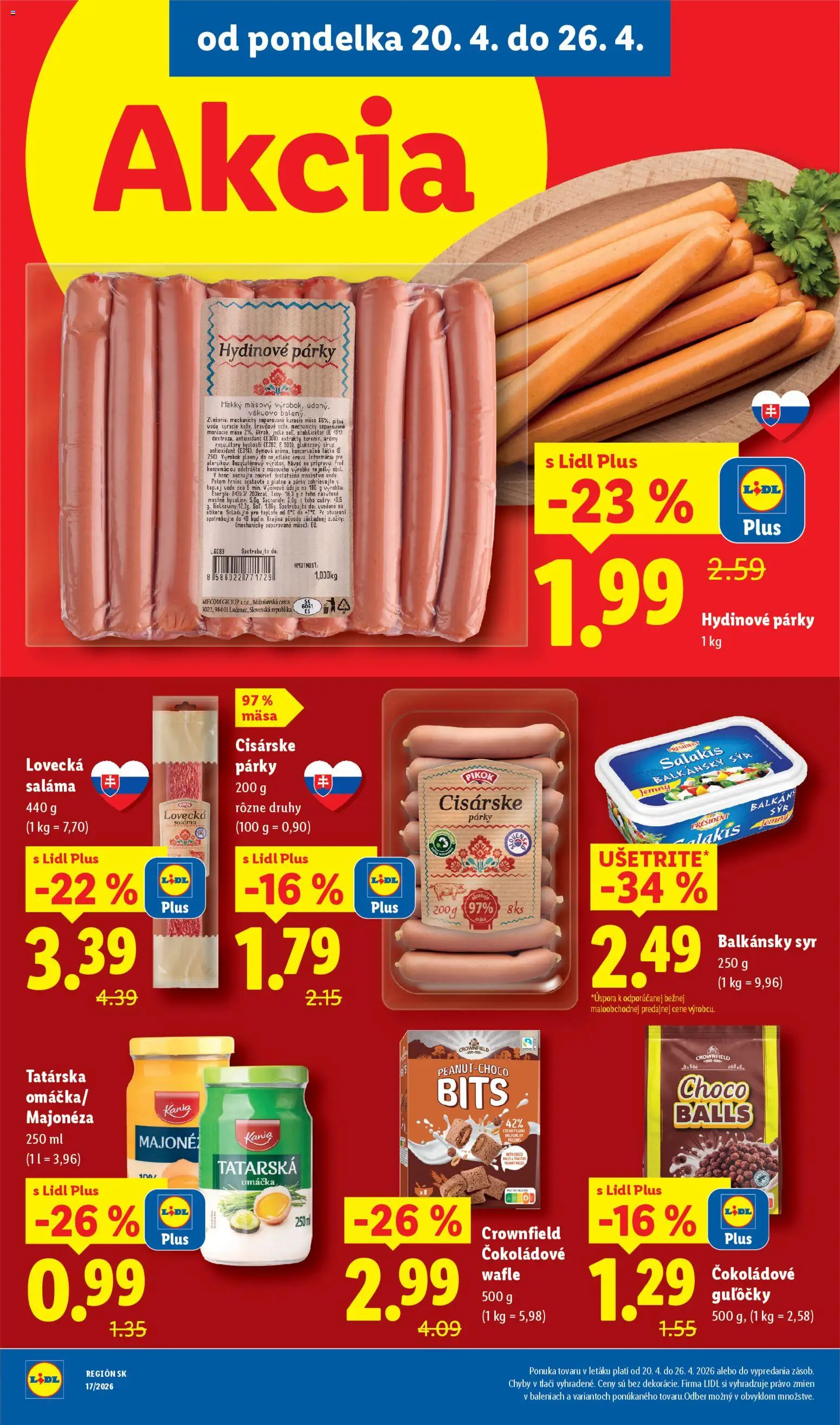 Nové Lidl akcie – leták je platný od 20.04.2026 | Strana: 34 | Produkty: Syr, Saláma, Omáčka, Párky