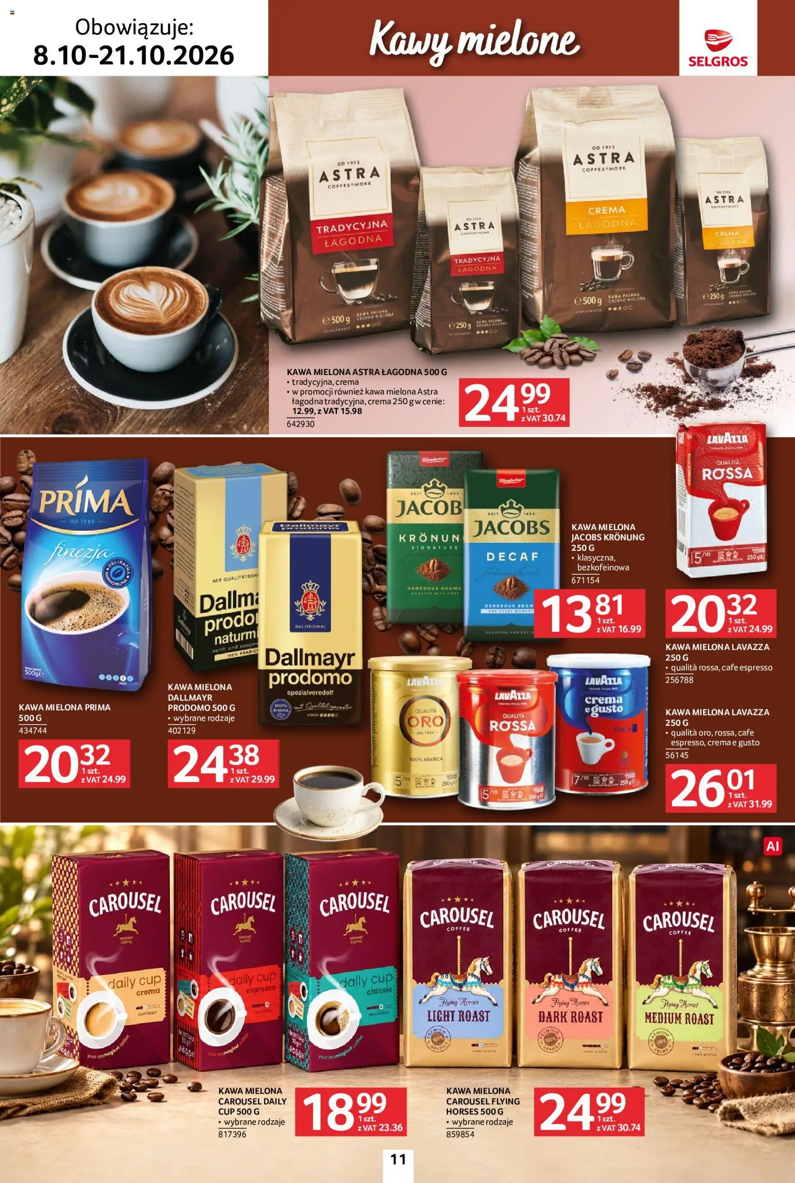 Selgros cash&carry gazetka - Kawa i herbata od 08.10.2026 | Strona: 11 | Produkty: Dallmayr, Jacobs, Lavazza, Kawa