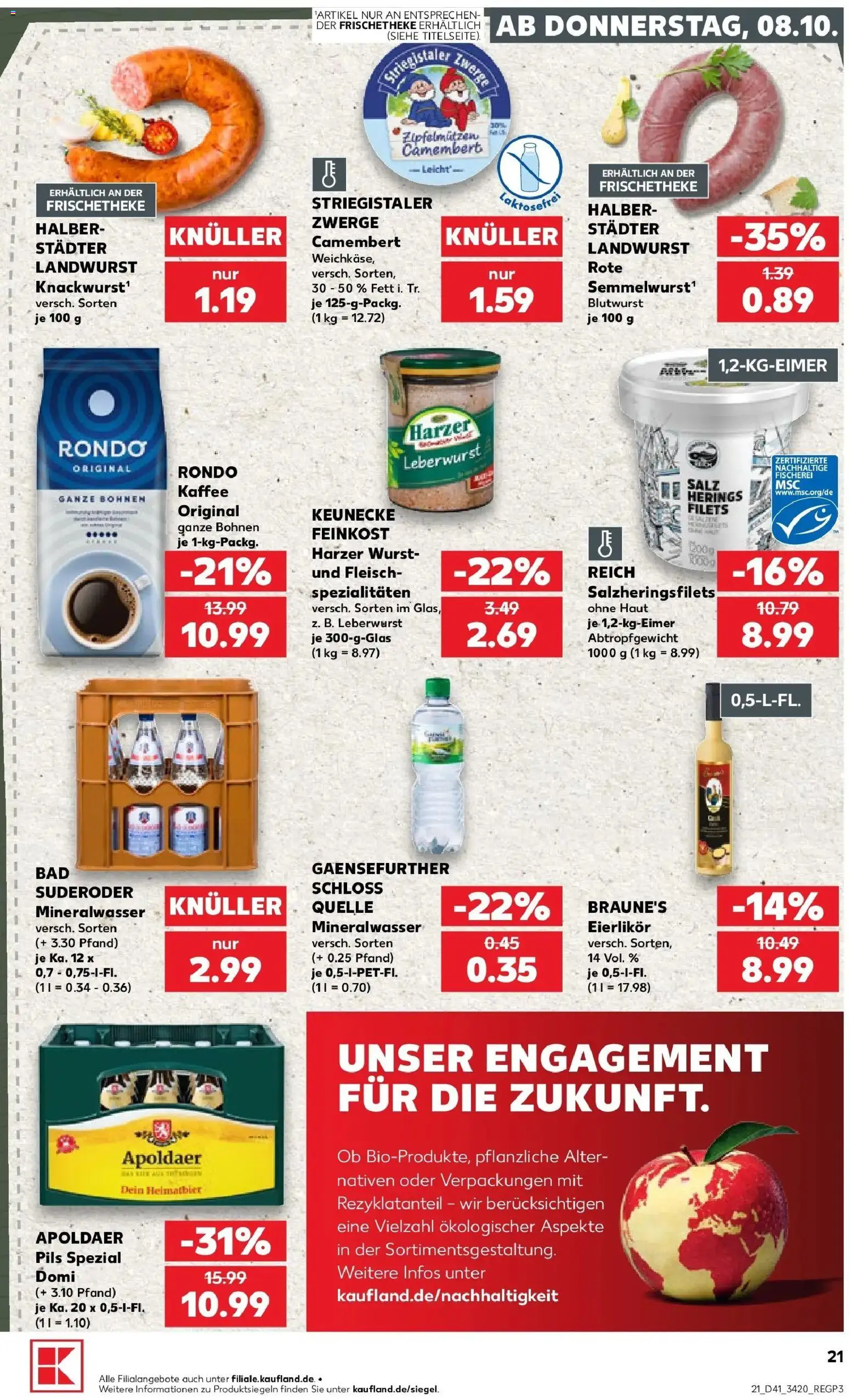 Prospekt Kaufland ab 08.10.2026 » Angebote Online zum Blättern | Seite: 21 | Produkte: Camembert, Salz, Wurst, Fleisch