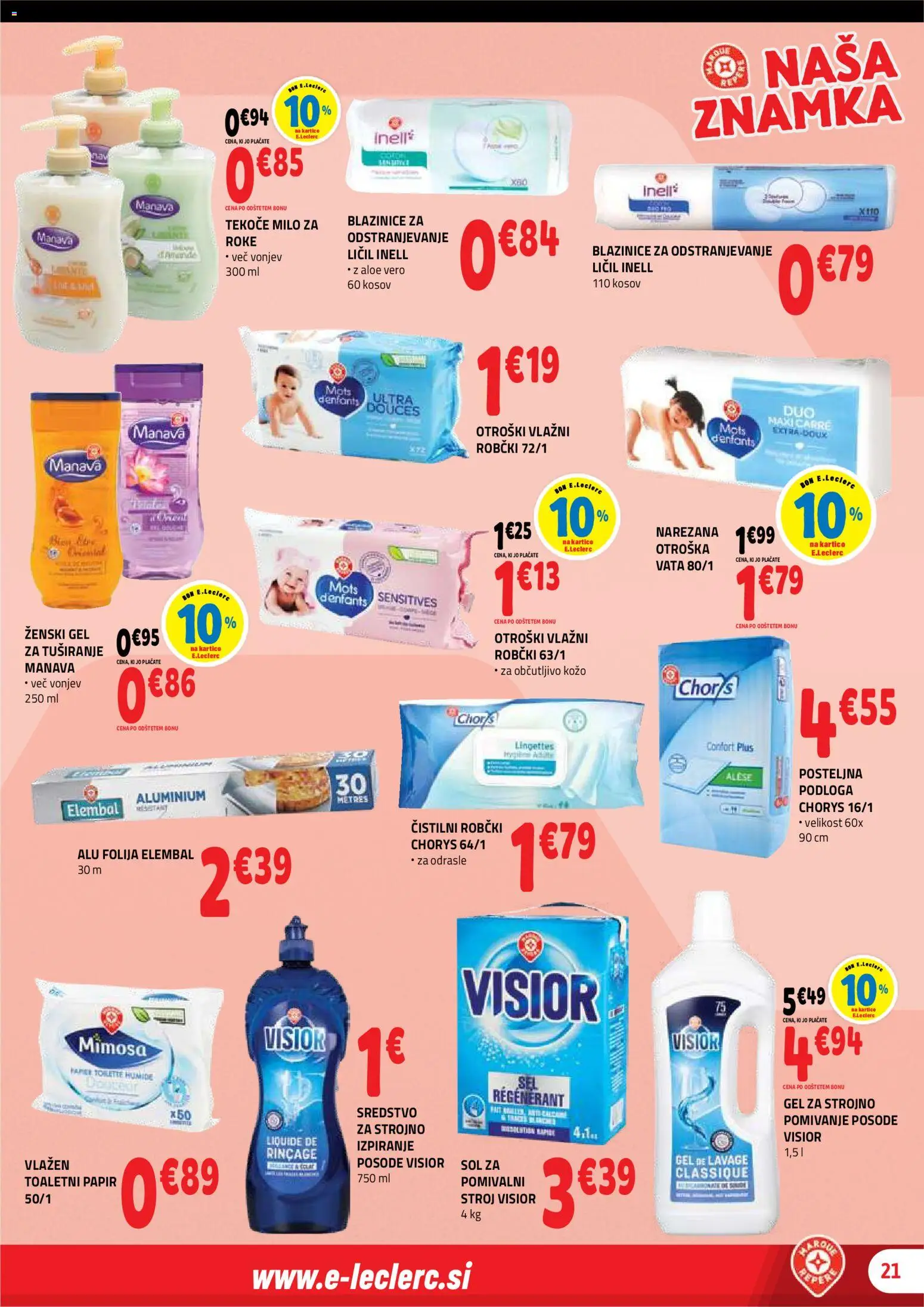 Novi E.leclerc katalog ponudbe – veljaven od 20.05.2026 | Stran: 21 | Izdelki: Tekoče milo, Toaletni papir, Milo, Folija