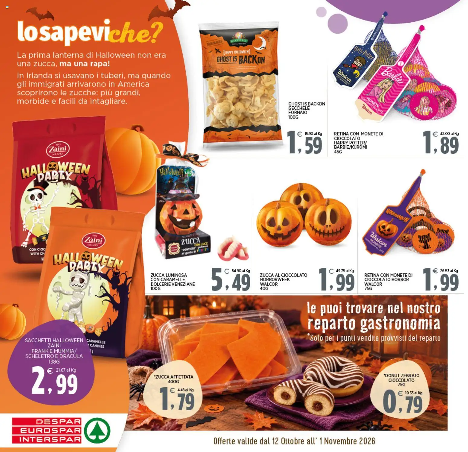 Volantino Interspar del 12/10/2026 | Pagina: 2 | Prodotti: Cioccolato, Caramelle, Lanterna, Zucca