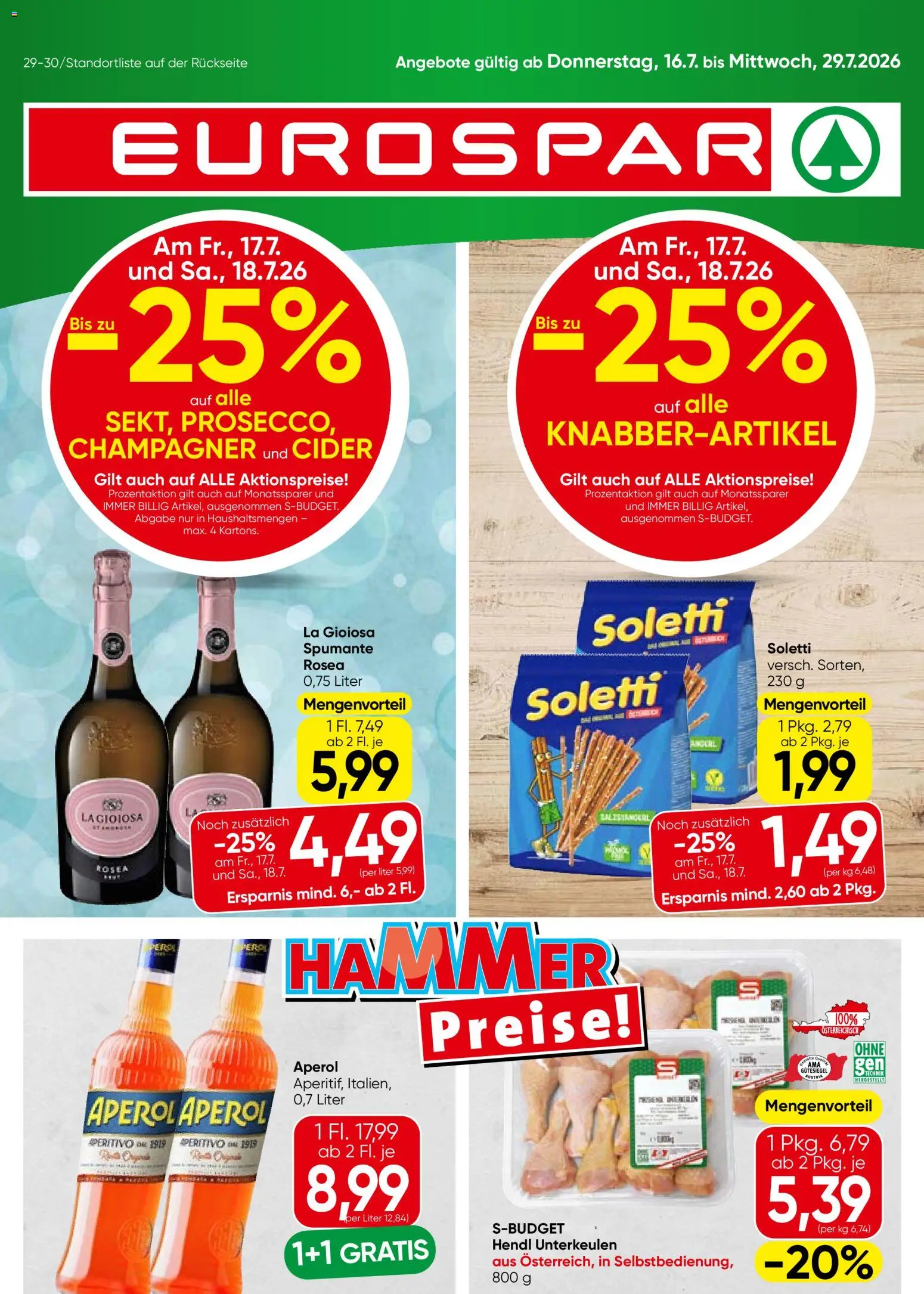Eurospar Flugblatt gültig ab 16.07.2026 | Seite: 1 | Produkte: Aperol