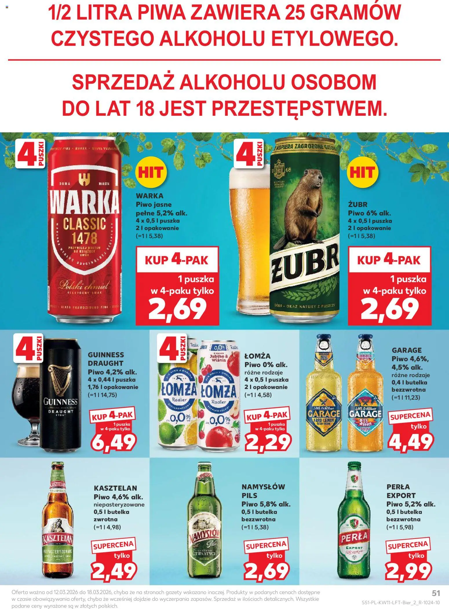 Kaufland Polsko leták od 12.03.2026 | Strana: 51 | Produkty: Zubr, Radler, Guinness, Perla