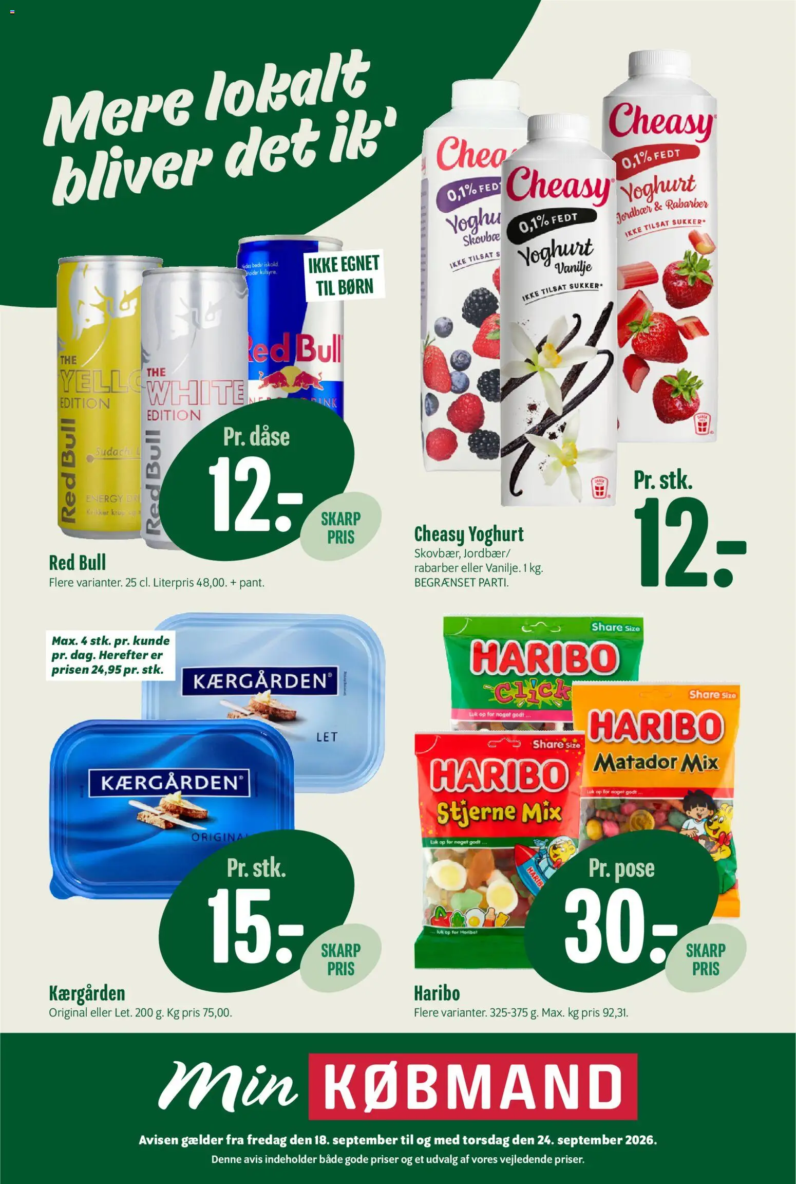 Min Købmand tilbudsavis – gyldig fra 18/09/2026 | Side: 1 | Produkter: Rabarber, Yoghurt, Jordbær, Vanilje