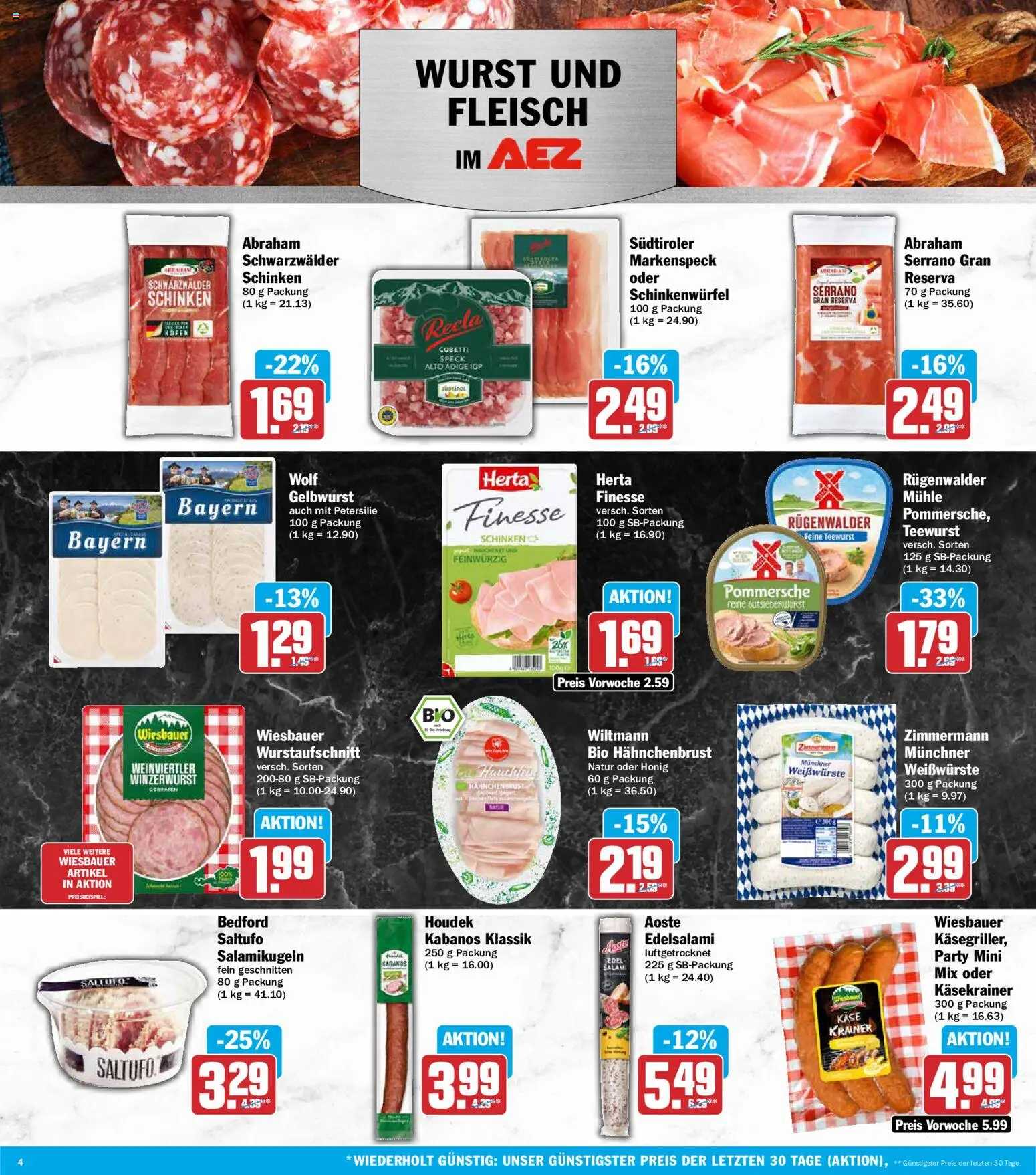 AEZ Prospekt – gültig ab 06.07.2026 | Seite: 4 | Produkte: Käse, Schinken, Fleisch, Hahnchenbrust