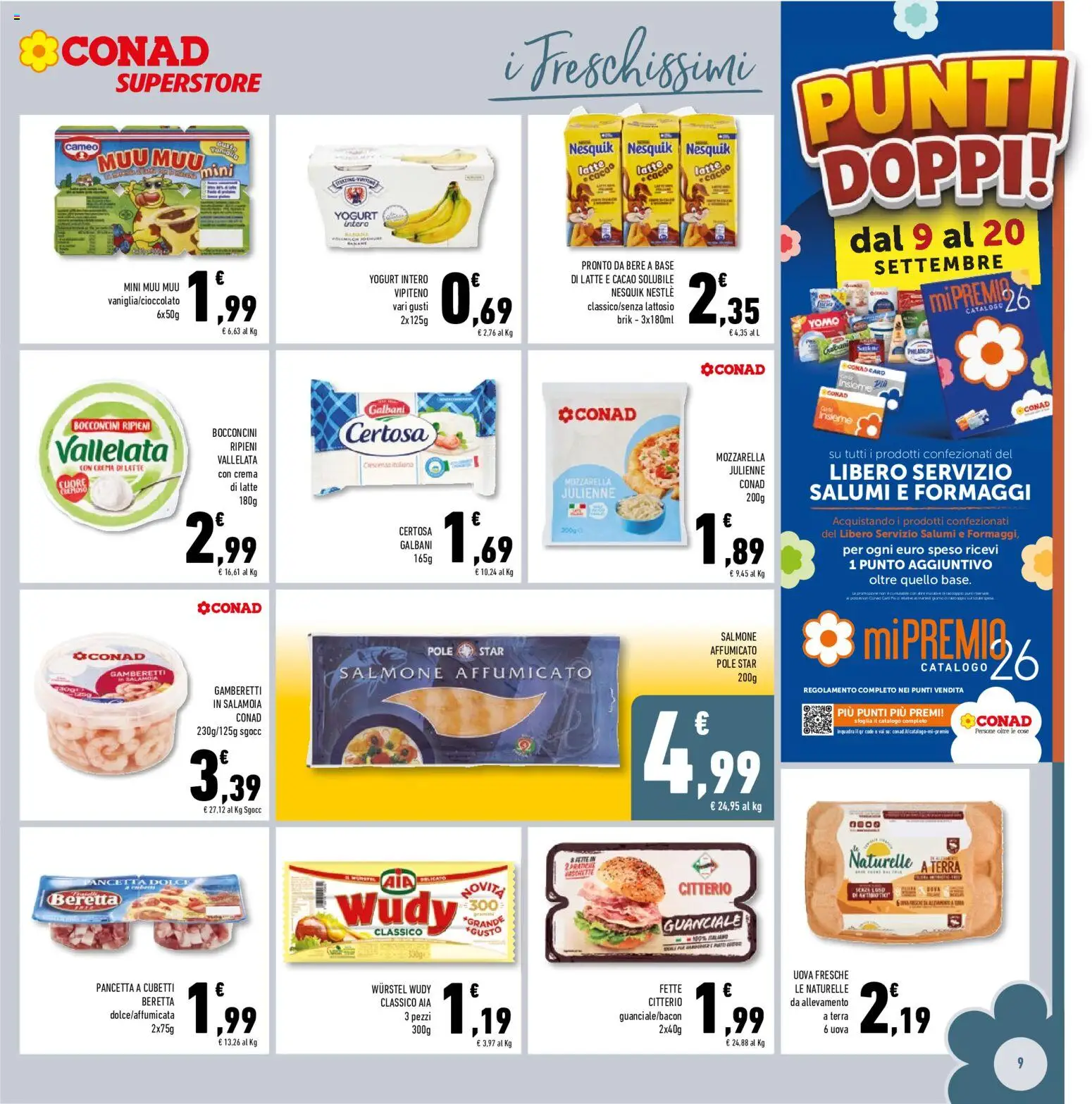 Volantino Conad del 09/09/2026 | Pagina: 9 | Prodotti: Uova, Pancetta, Latte, Wurstel
