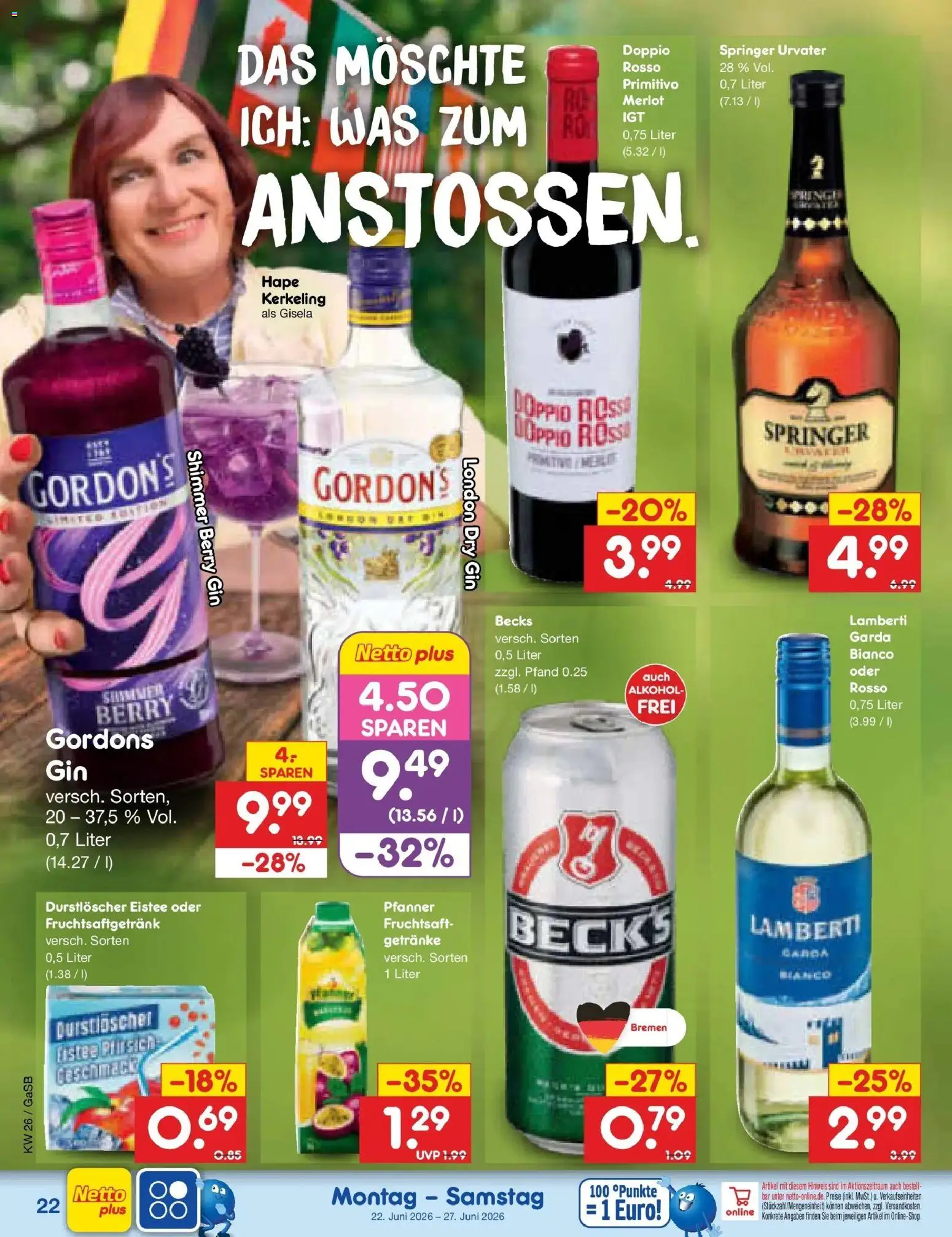 Netto Marken-Discount Prospekt Bremen-Lesum – gültig ab 21.06.2026 | Seite: 30 | Produkte: Durstloscher, Merlot, Gin, Fruchtsaft