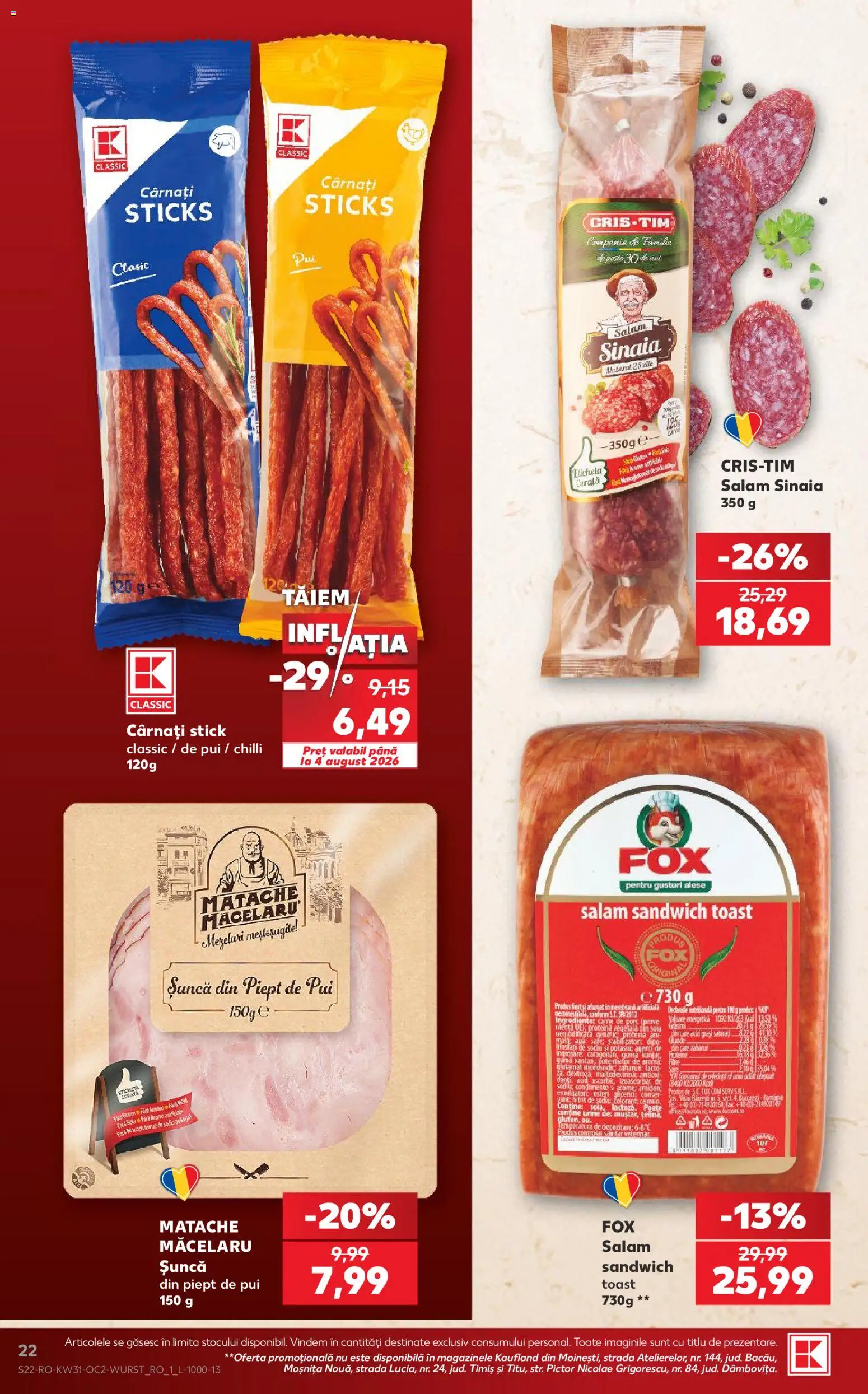 Noul catalog Kaufland – valabil de la 29.07.2026 | Pagină: 22 | Produse: Chilli, Salam, Condimente, Cârnați