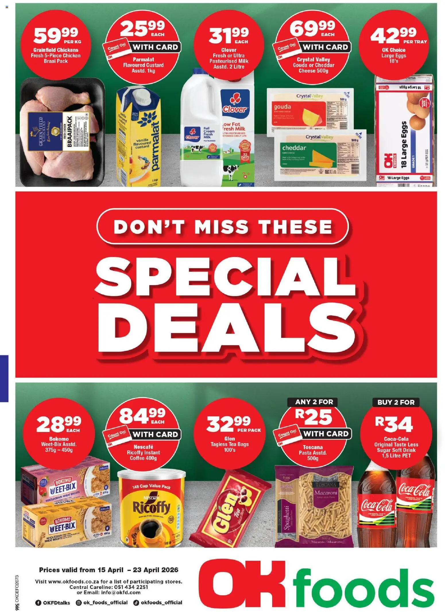 New OK Foods catalogue – valid from 15.04.2026 | Page: 1 | Products: Shelf, Tea, Cream, Sugar