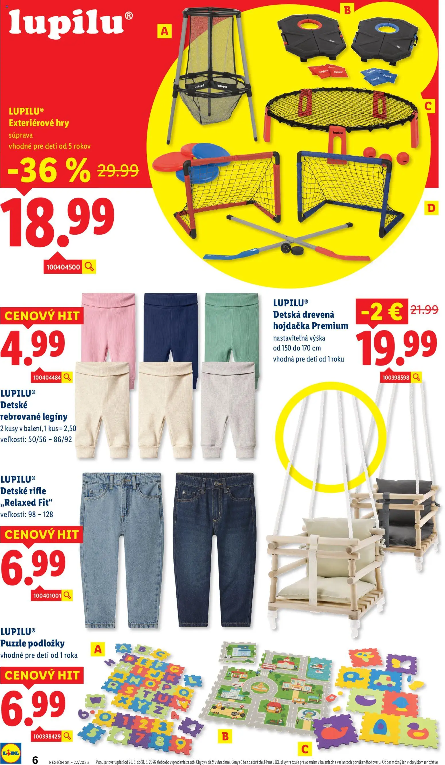 Nové Lidl akcie – leták je platný od 25.05.2026 | Strana: 6 | Produkty: Drevená hojdačka, Hojdačka, Puzzle