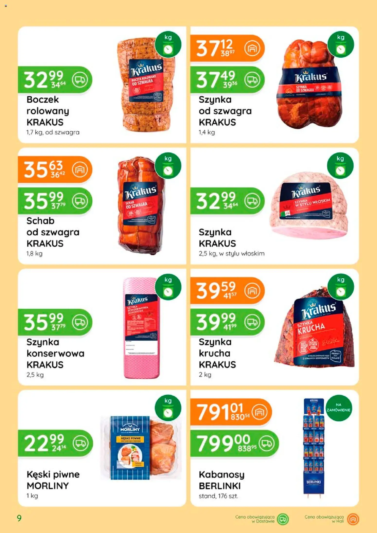 Eurocash gazetka - Katalog Wędlin od 06.08.2026 | Strona: 9 | Produkty: Kabanosy, Szynka, Szynka krakus, Berlinki