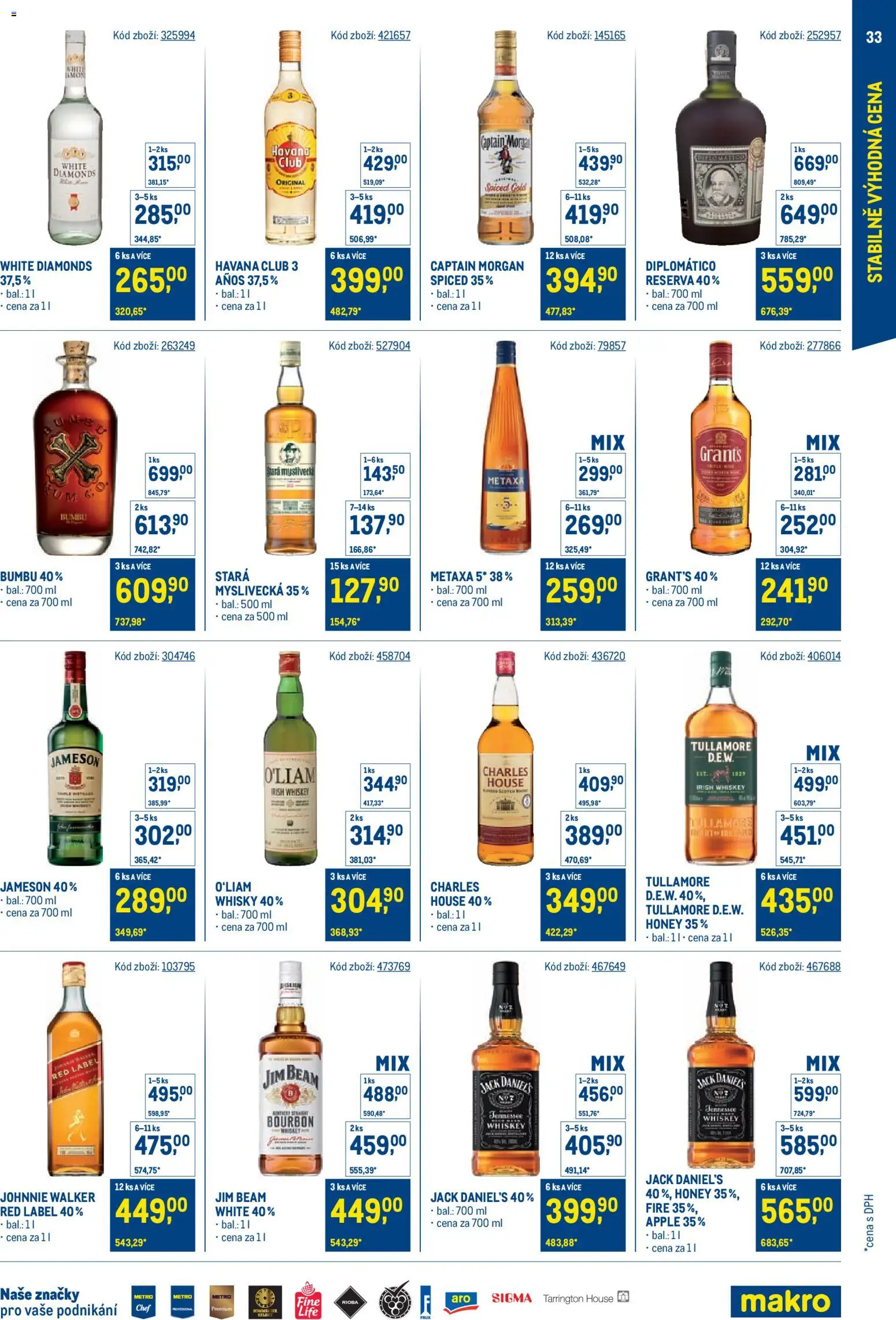 Makro leták - Stabilně výhodná cena od 18.05.2026 | Strana: 33 | Produkty: Jameson, Jim Beam, Metaxa, Jack Daniel’s