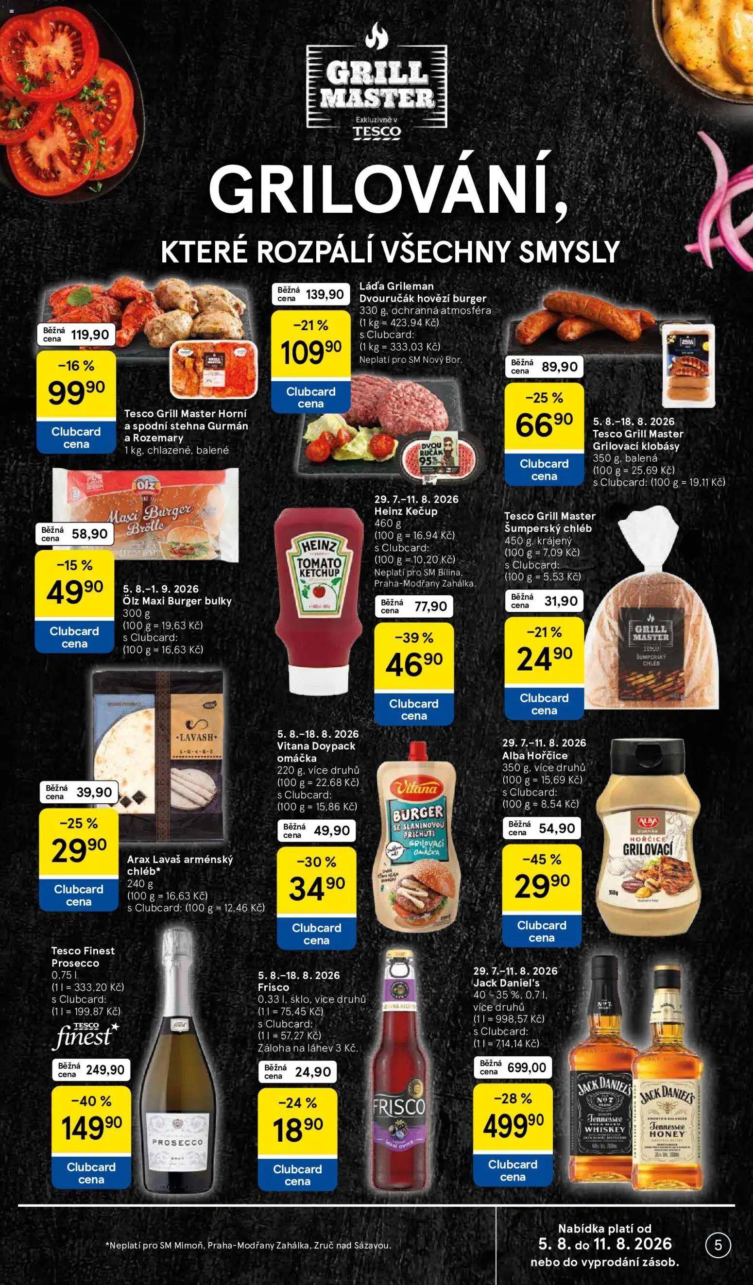 Tesco leták - Supermarket od 05.08.2026 | Strana: 5 | Produkty: Chléb, Kečup, Frisco, Klobásy