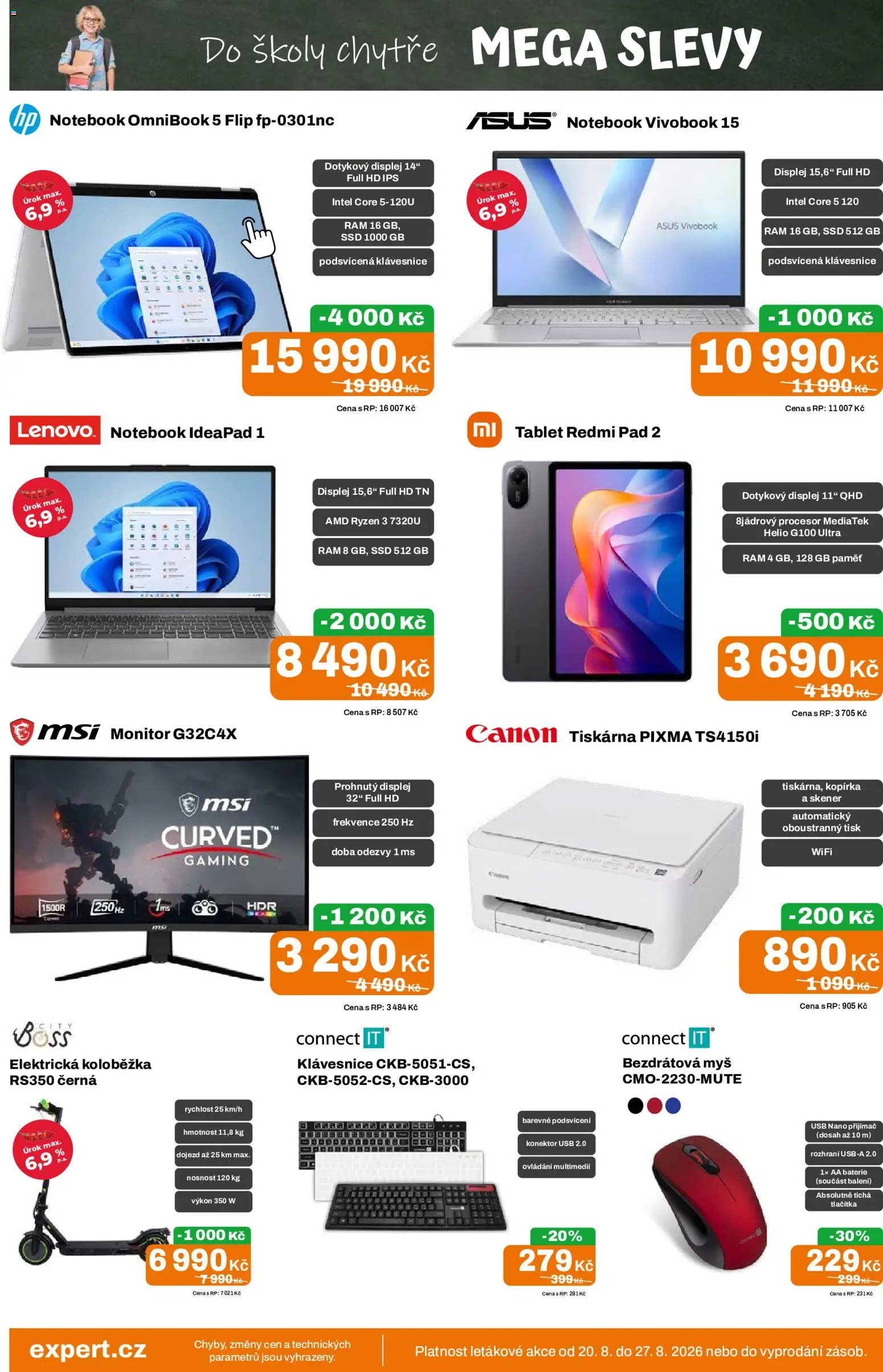 Expert elektro leták od 20.08.2026 | Strana: 2 | Produkty: Elektrická koloběžka, Notebook, Klávesnice, Baterie
