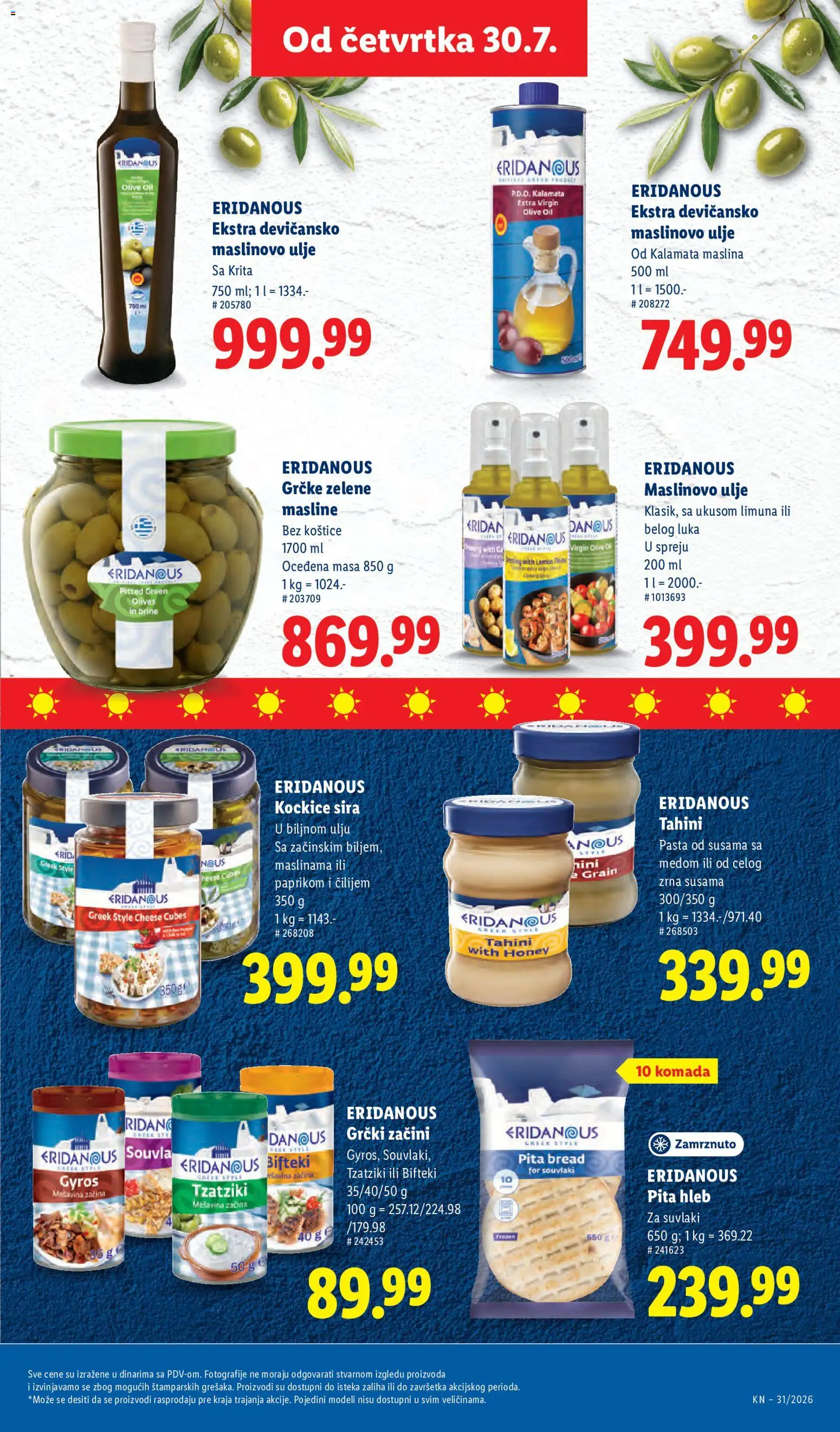 Lidl katalog - važi od 30.07.2026 | Strana: 53 | Proizvode: Ekstra devičansko maslinovo ulje, Pita, Tahini pasta, Ulje