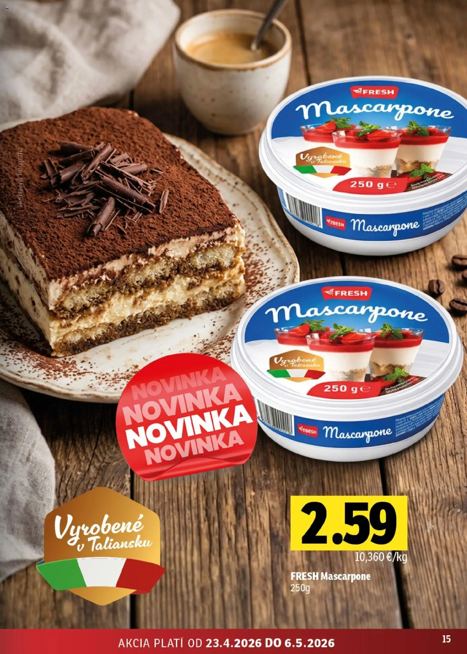 Nové Fresh akcie – leták je platný od 23.04.2026 | Strana: 15 | Produkty: Mascarpone
