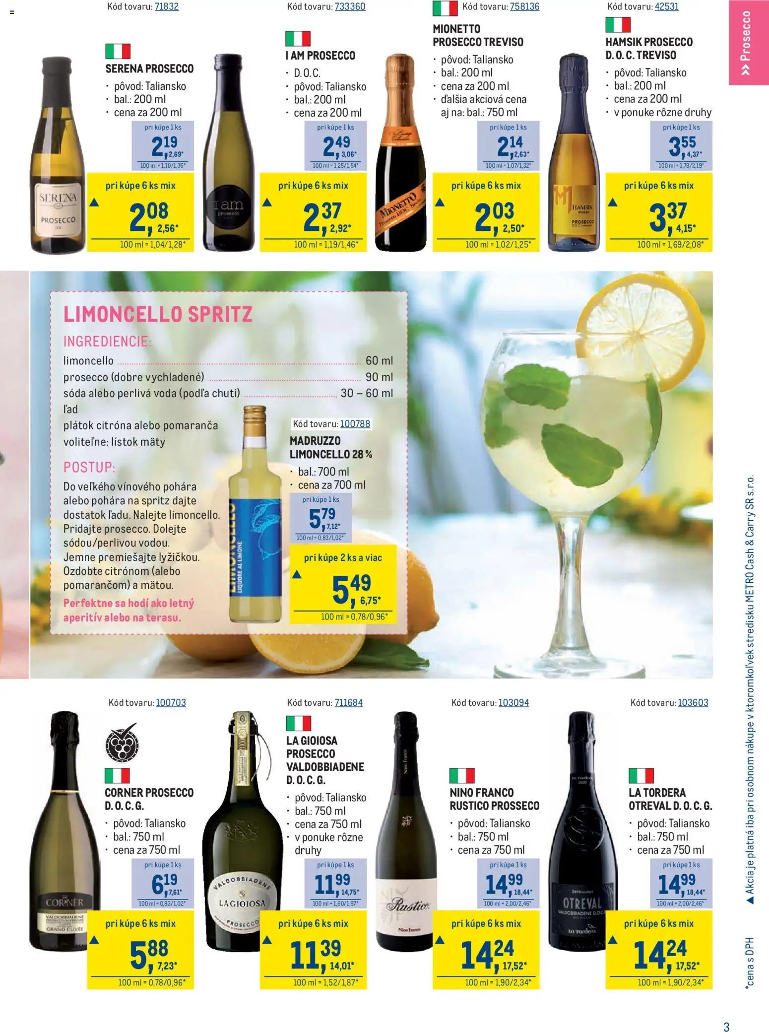 Nové Metro akcie – leták je platný od 03.06.2026 | Strana: 3 | Produkty: Prosecco, Aperitív, Voda